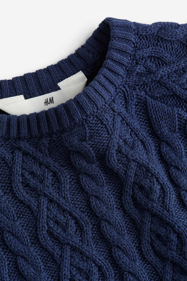 Cable-knit cotton jumper - Navy blue/Light beige - 3