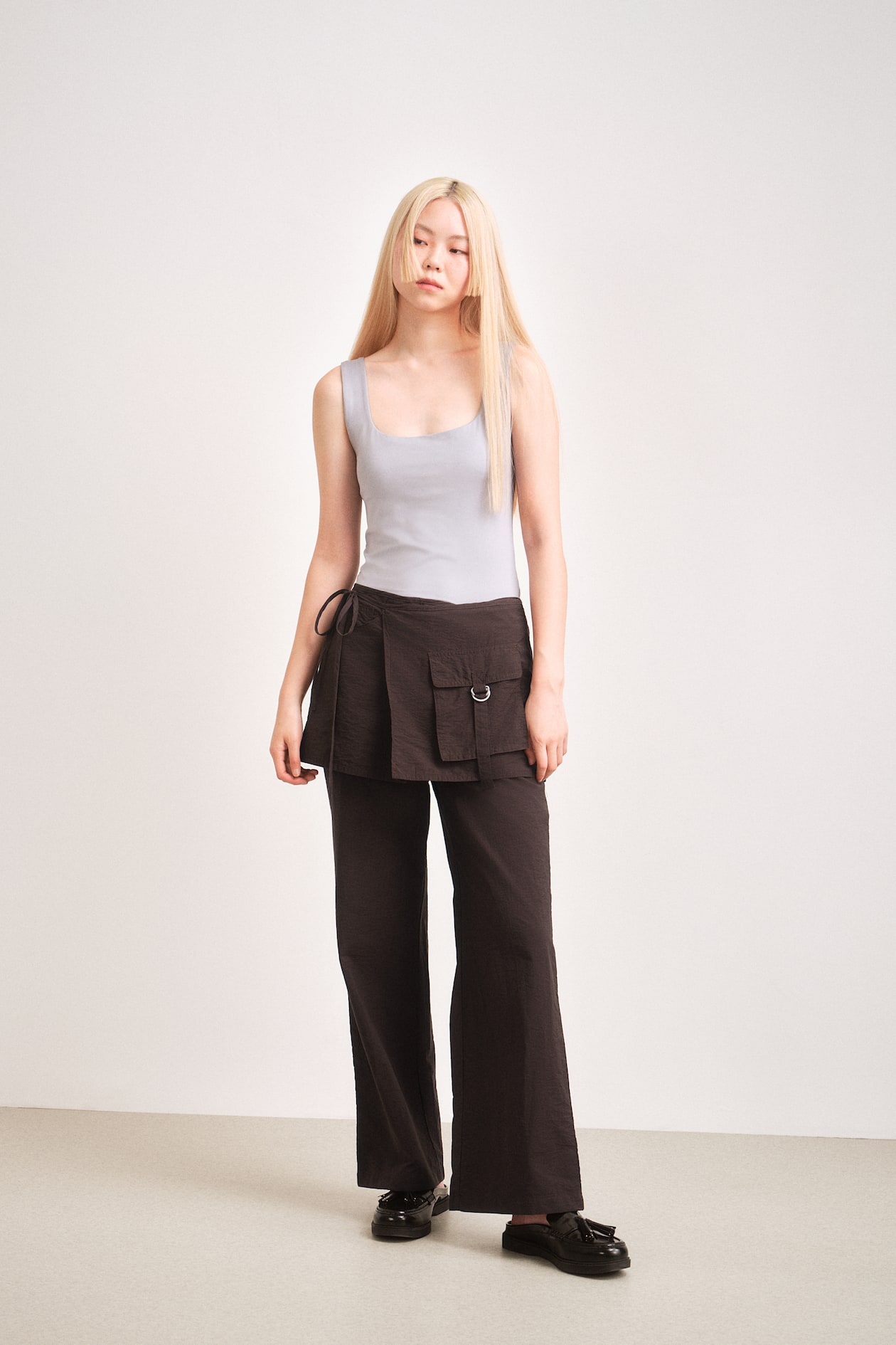 Cargo Pants Skirt Layered Pants Pants With Wrap Skirt Dark Gray