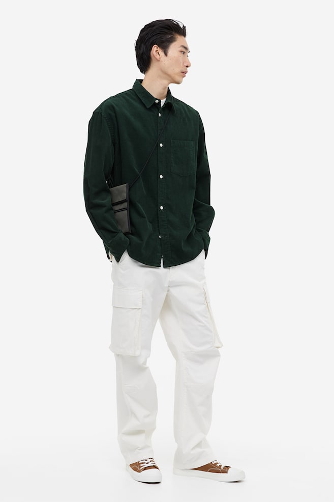 Relaxed Fit Skjorte i cord - Mørk grønn/Mørk brun/Salviegrønn/Lys gråbeige - 4