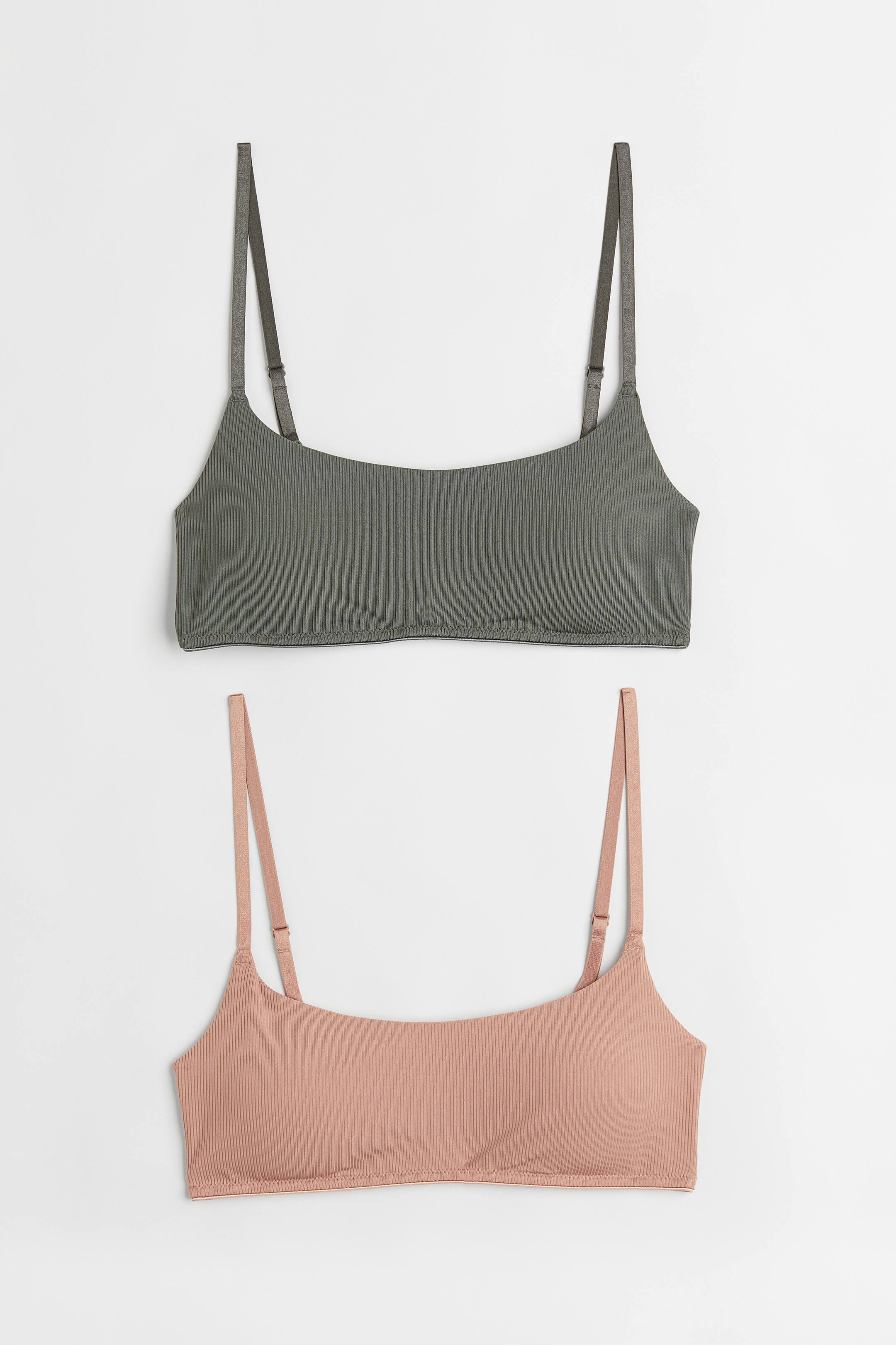 View larger image: 2-pack padded bras - Dark khaki green/Beige - Ladies | H&M 1