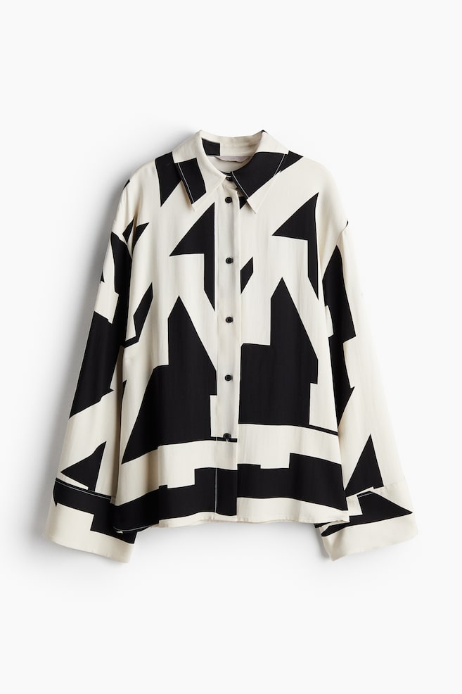 Loose-fit shirt - Light beige/Black patterned - 1