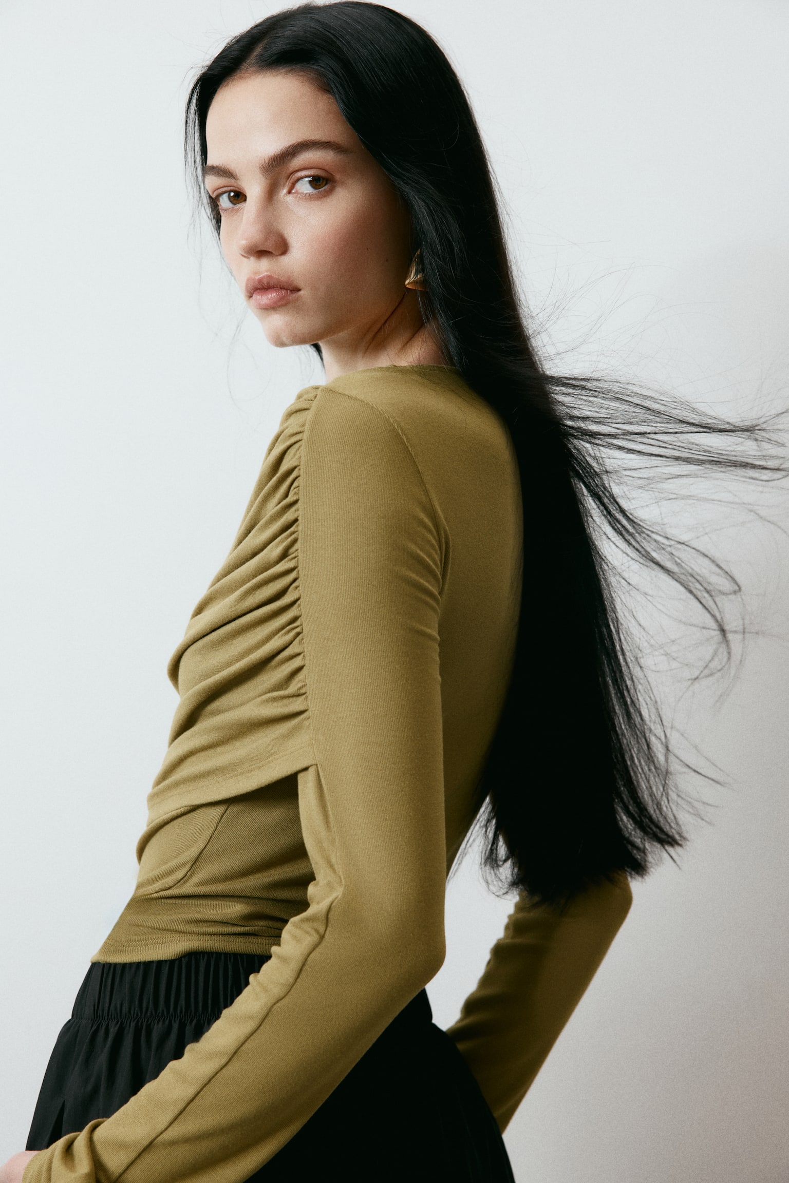 Draped viscose top - Golden olive/Dark grey/Black - 4