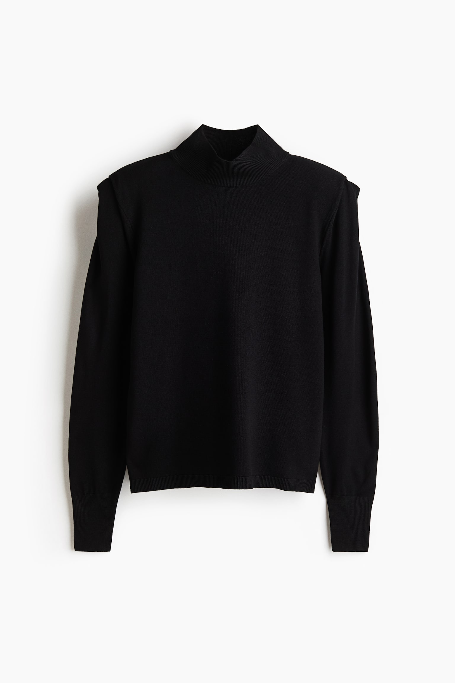 Fine-Knit Mock Turtleneck Top - Black - 1