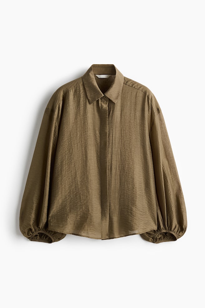 Linen-blend blouse - Khaki green - 1