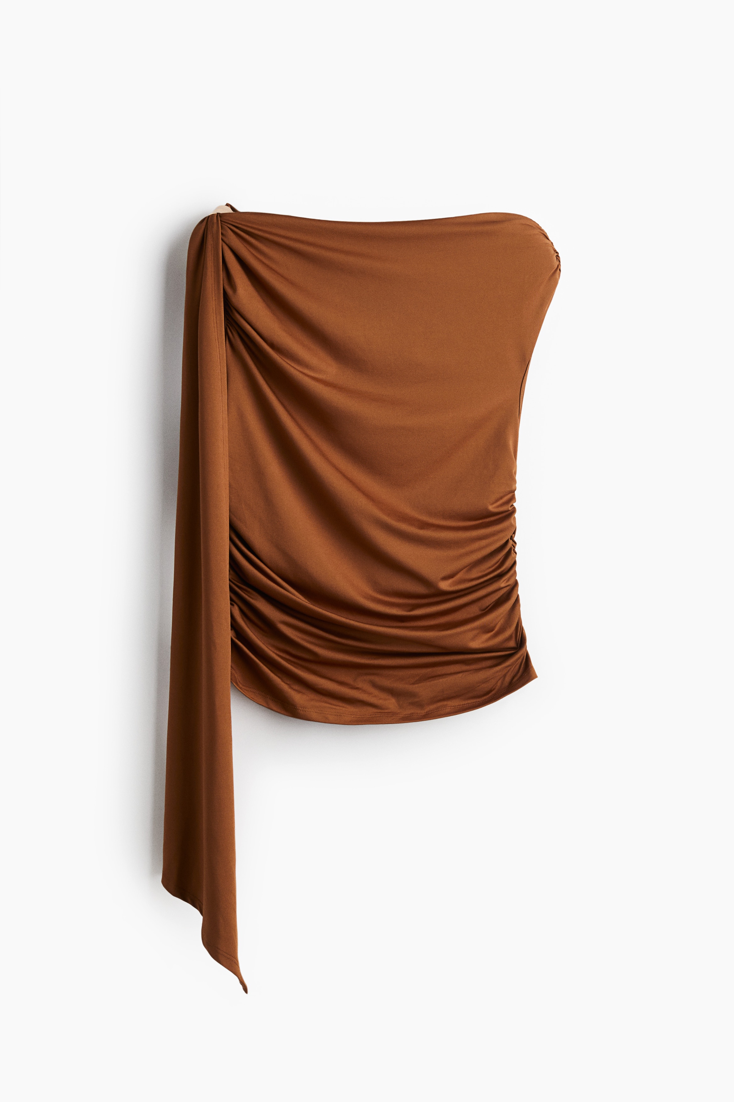 Top drapat cu un umăr gol - Maro/Maro-închis/Negru