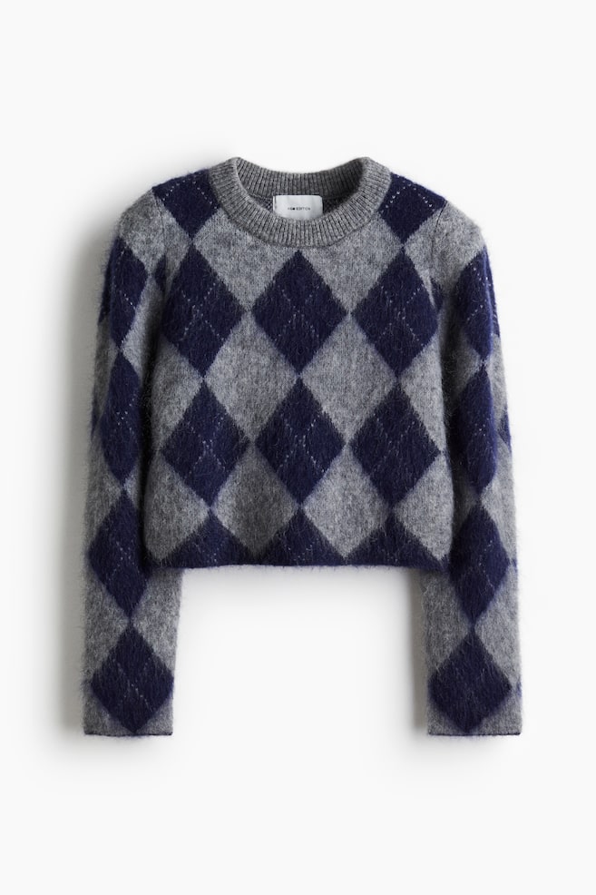 Mohair-Blend Sweater - Dark blue/argyle - 1