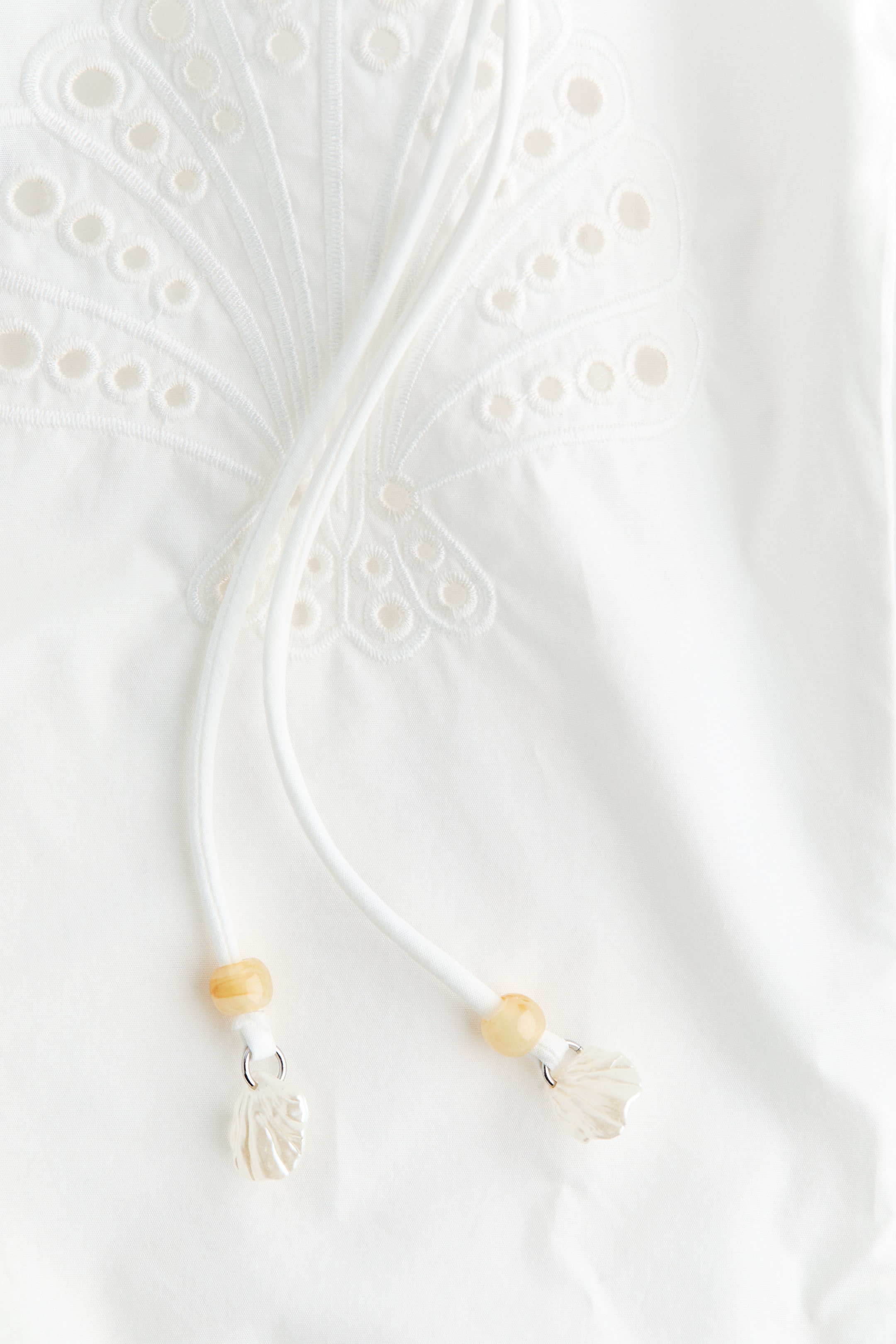 Eyelet-Embroidered Top with Tie Shoulder Straps