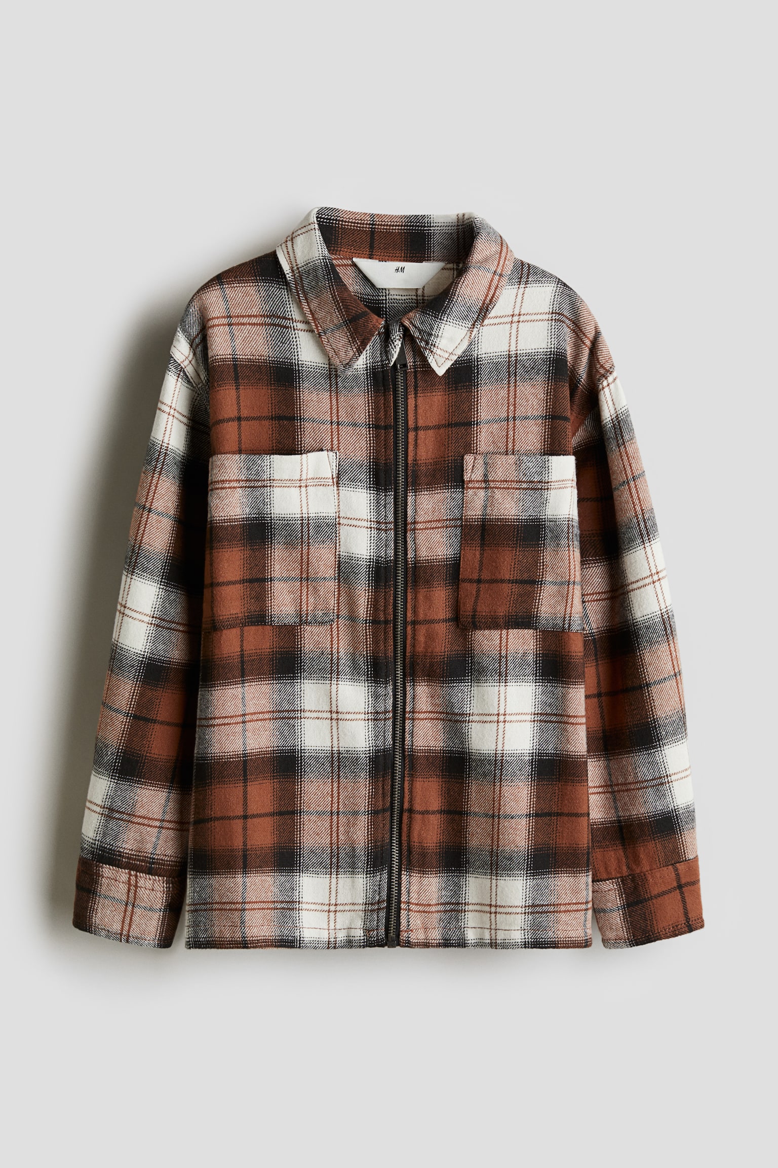 Cotton flannel overshirt - Brown/Checked/White/Checked - 1