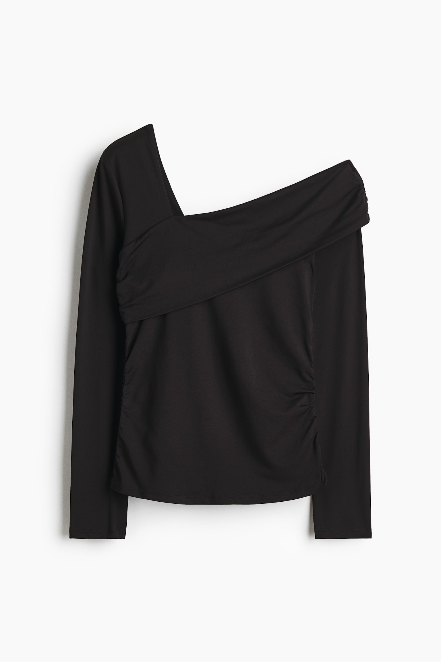 Женский топ H&M Draped One-Shoulder Top, цвет: Чёрный — фото 1