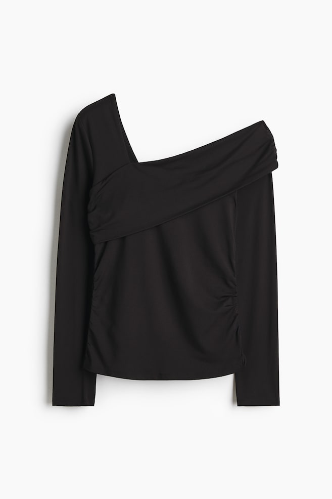 Top drapeado de un hombro - Negro/Marrón/Rojo ciruela - 1