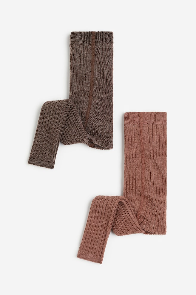 2-pack wool-blend footless tights - Brown/Dark brown - 1