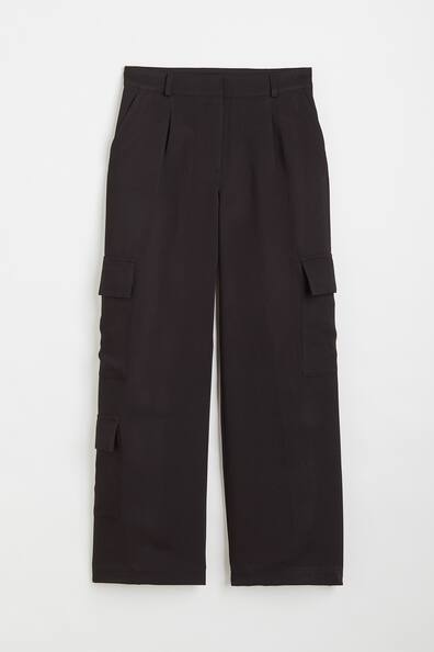 Twill utility trousers - Regular waist - Long - Black - Ladies | H&M GB