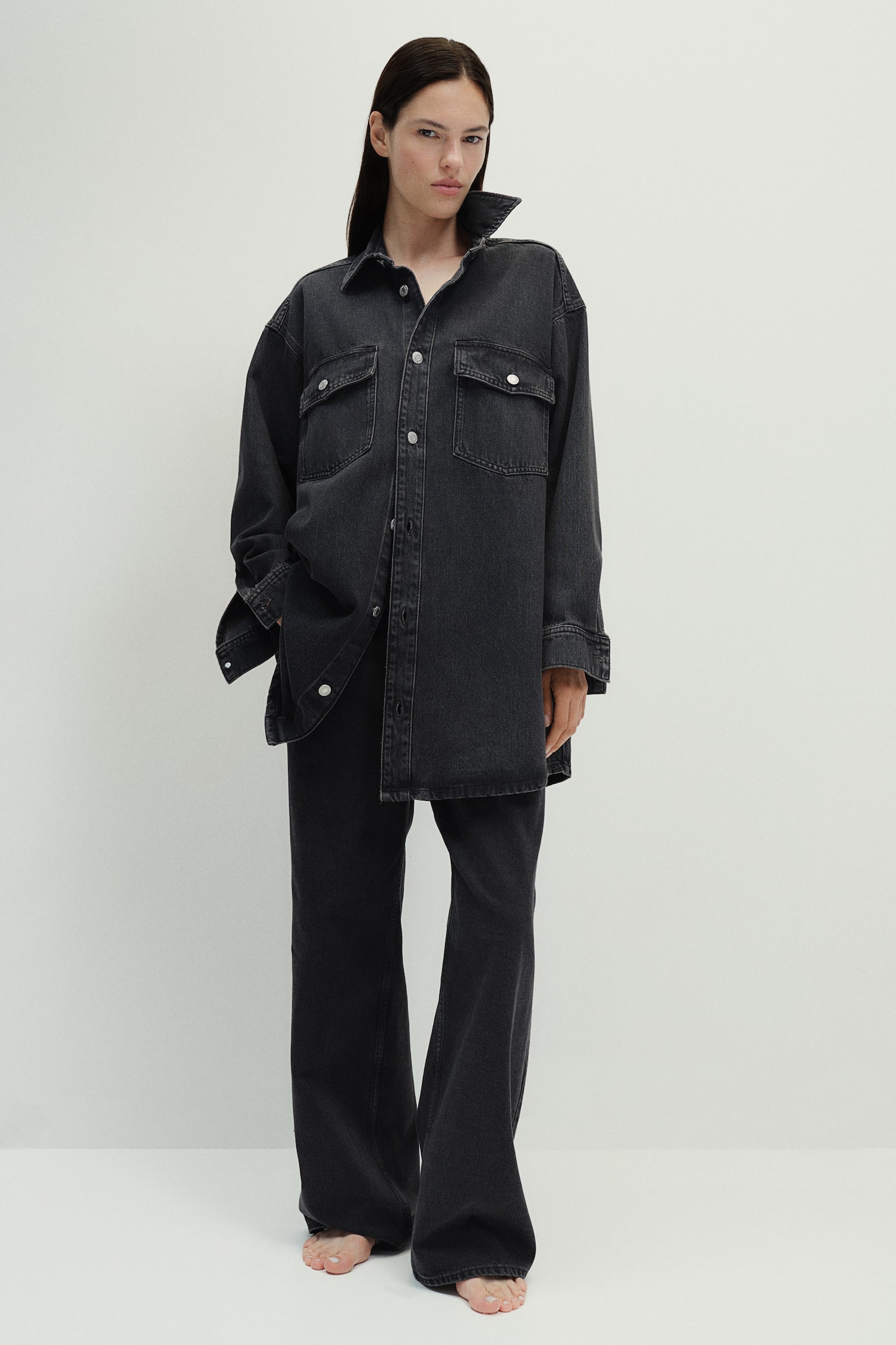 Oversized denim shirt - Black/Dark denim blue/Light denim blue/Denim blue - 3