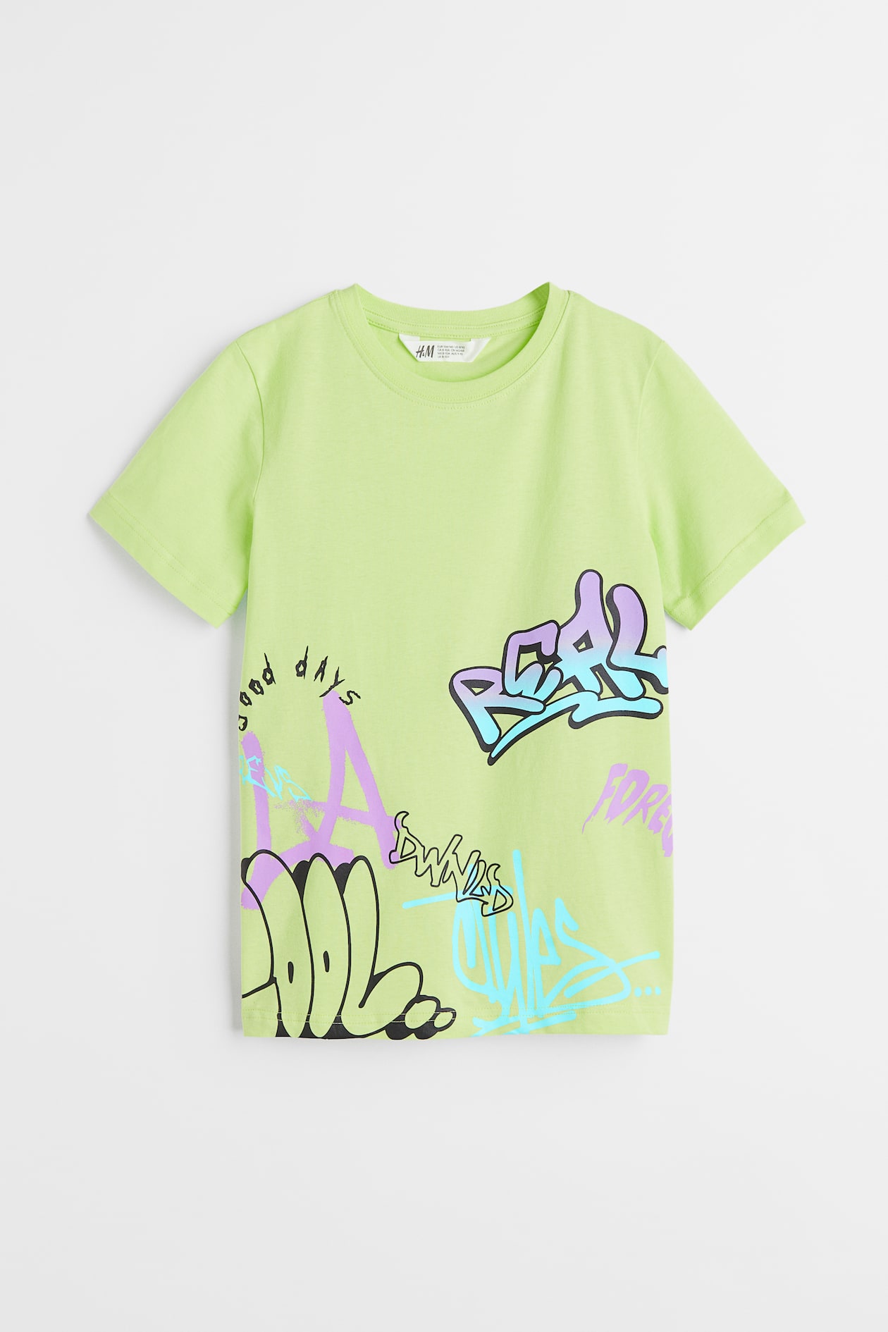 Cotton jersey T-shirt - Round neck - Short sleeve - Lime green - Kids ...