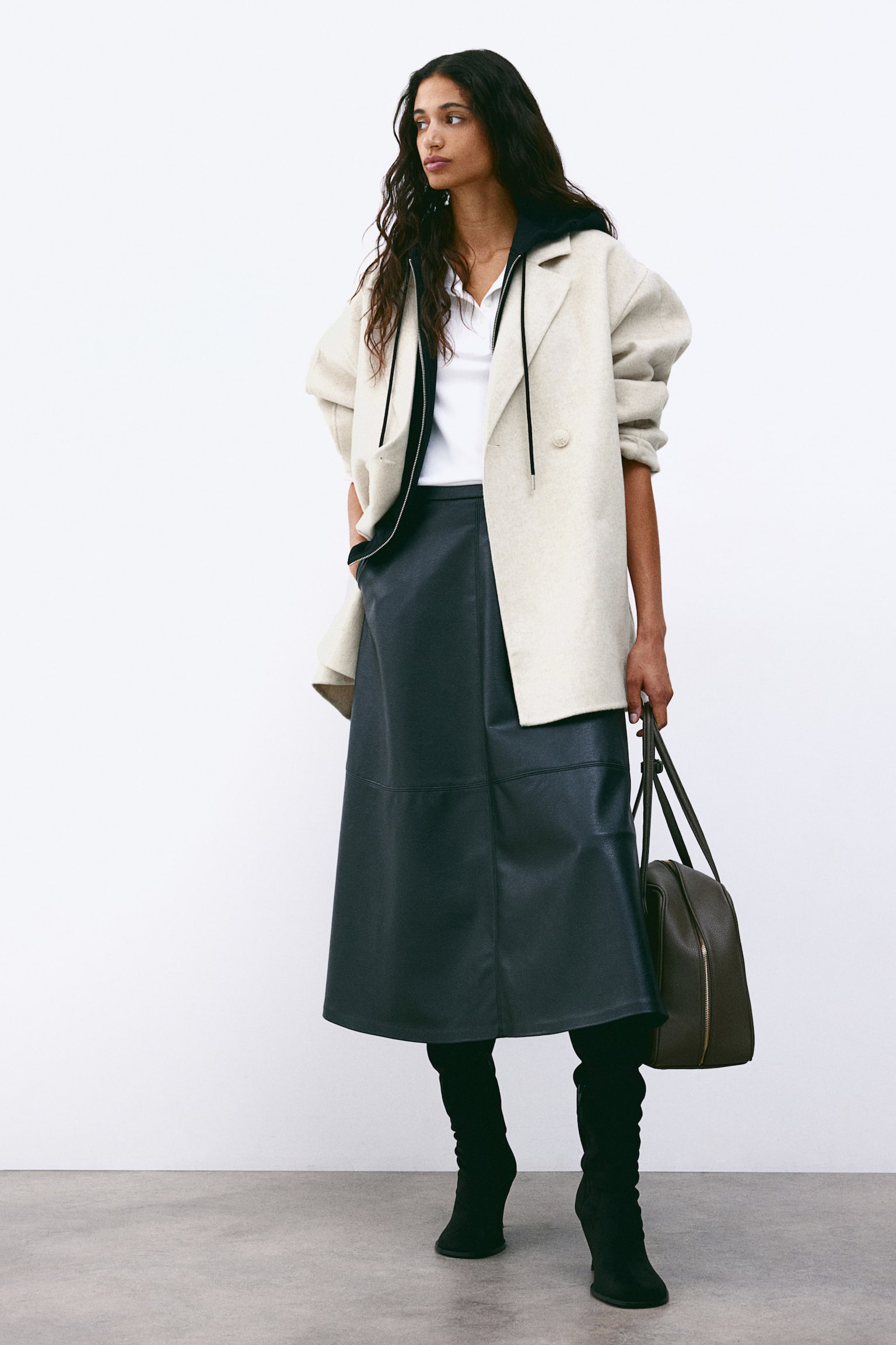 Wool-blend coat - Light beige/Dark grey - 1