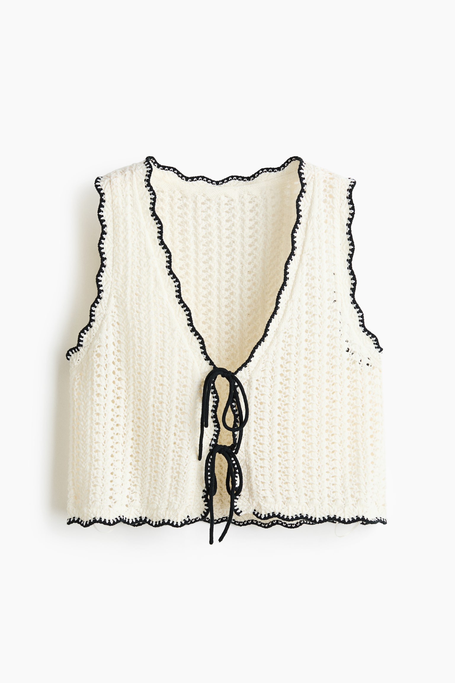 Top de praia com aparência de crochet - Branco/Castanho escuro