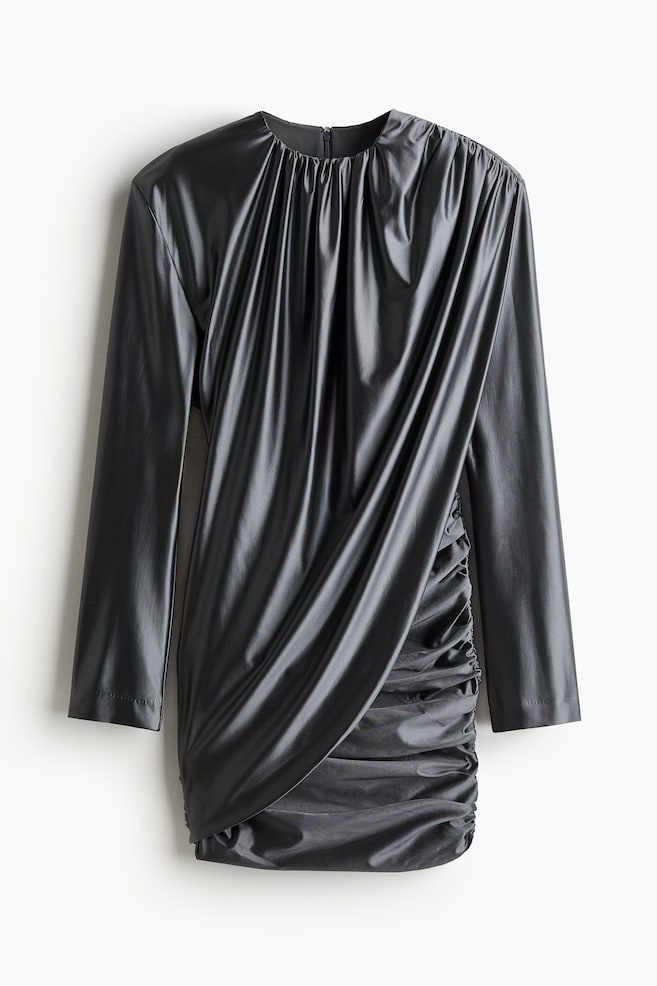 Robe brillante à effet drapé - Gris foncé - 1