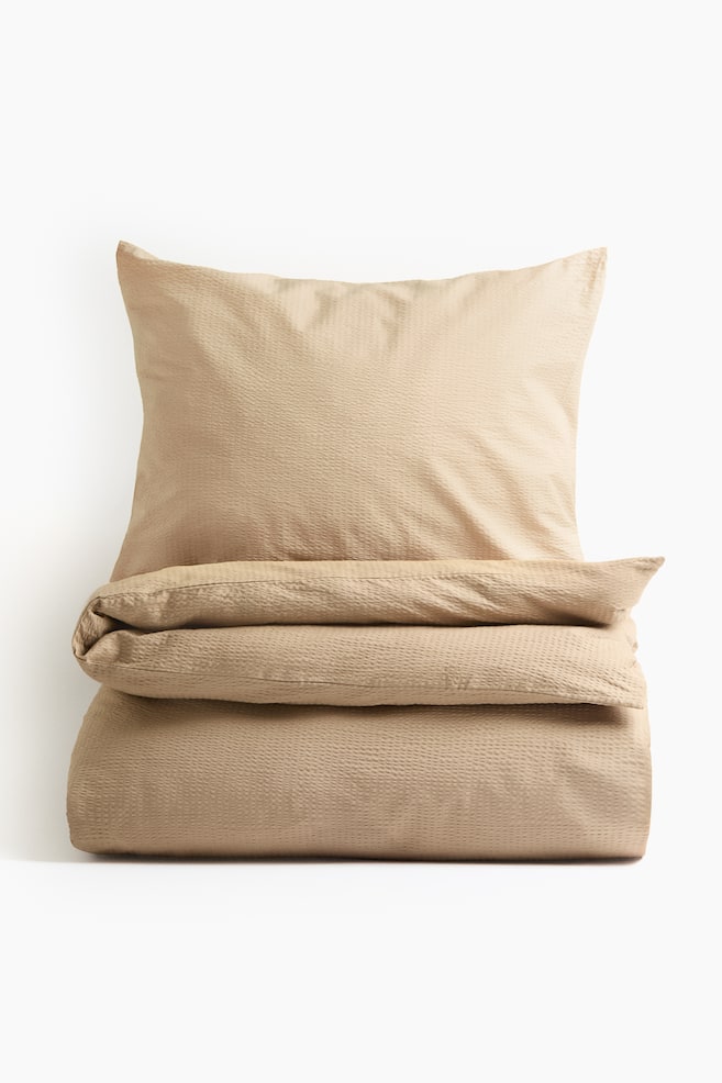 Seersucker Twin Duvet Cover Set - Dark beige/Light beige/Light yellow/Light dusty green/White/Light blue - 1
