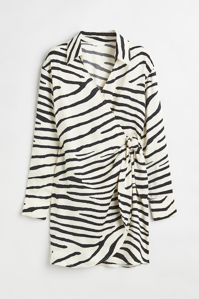 Satin wrapover shirt dress - Cream/Zebra print/Black/Black/Zebra-print/Orange/dc - 2