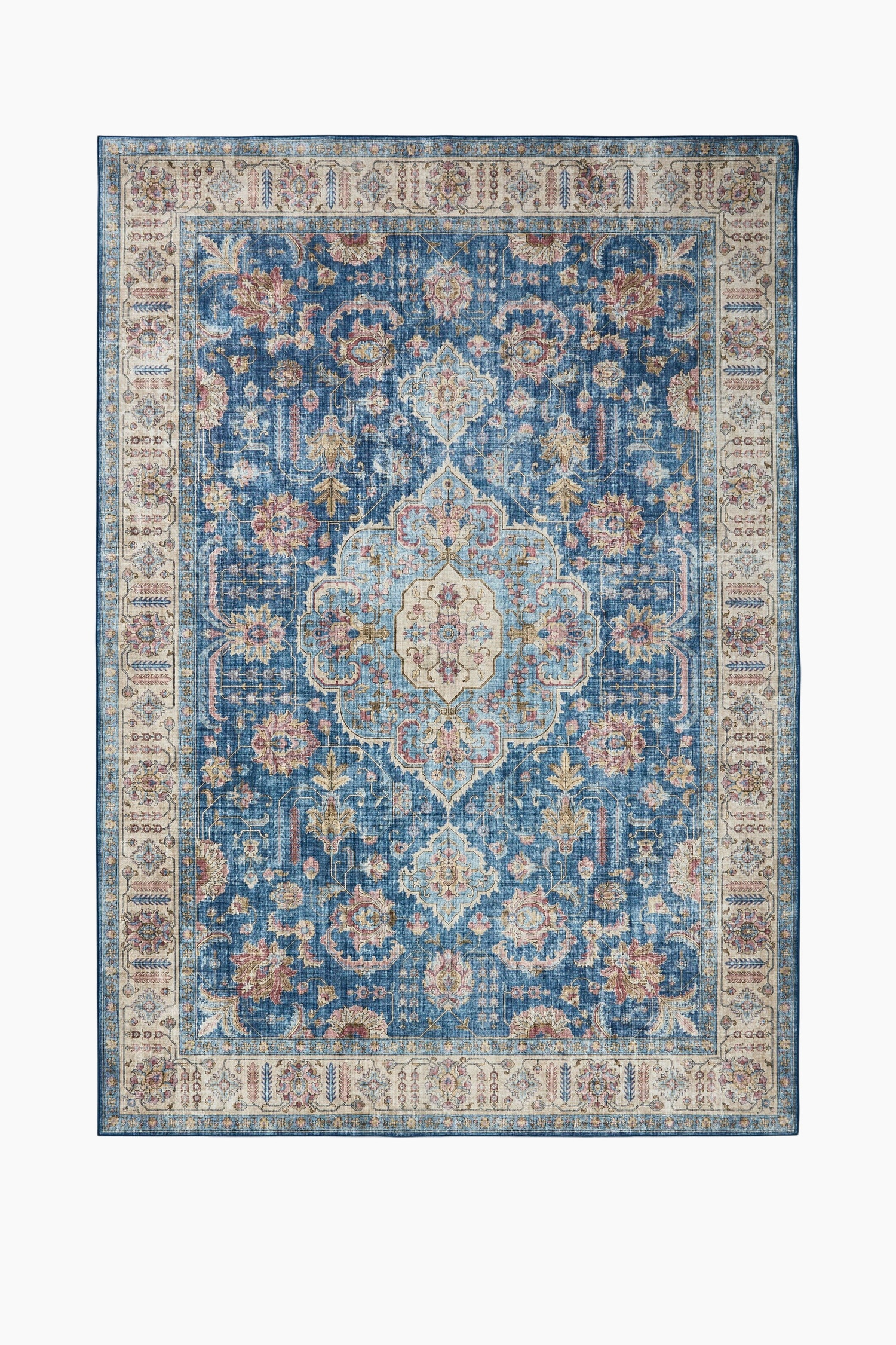 Wasbaar Vloerkleed Laury - Blauw/Beige