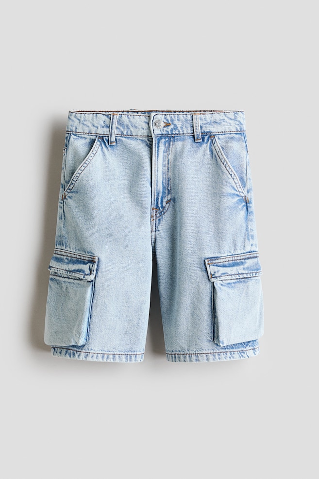 Cargo Denim Shorts - Helles Denimblau/Schwarz - 1