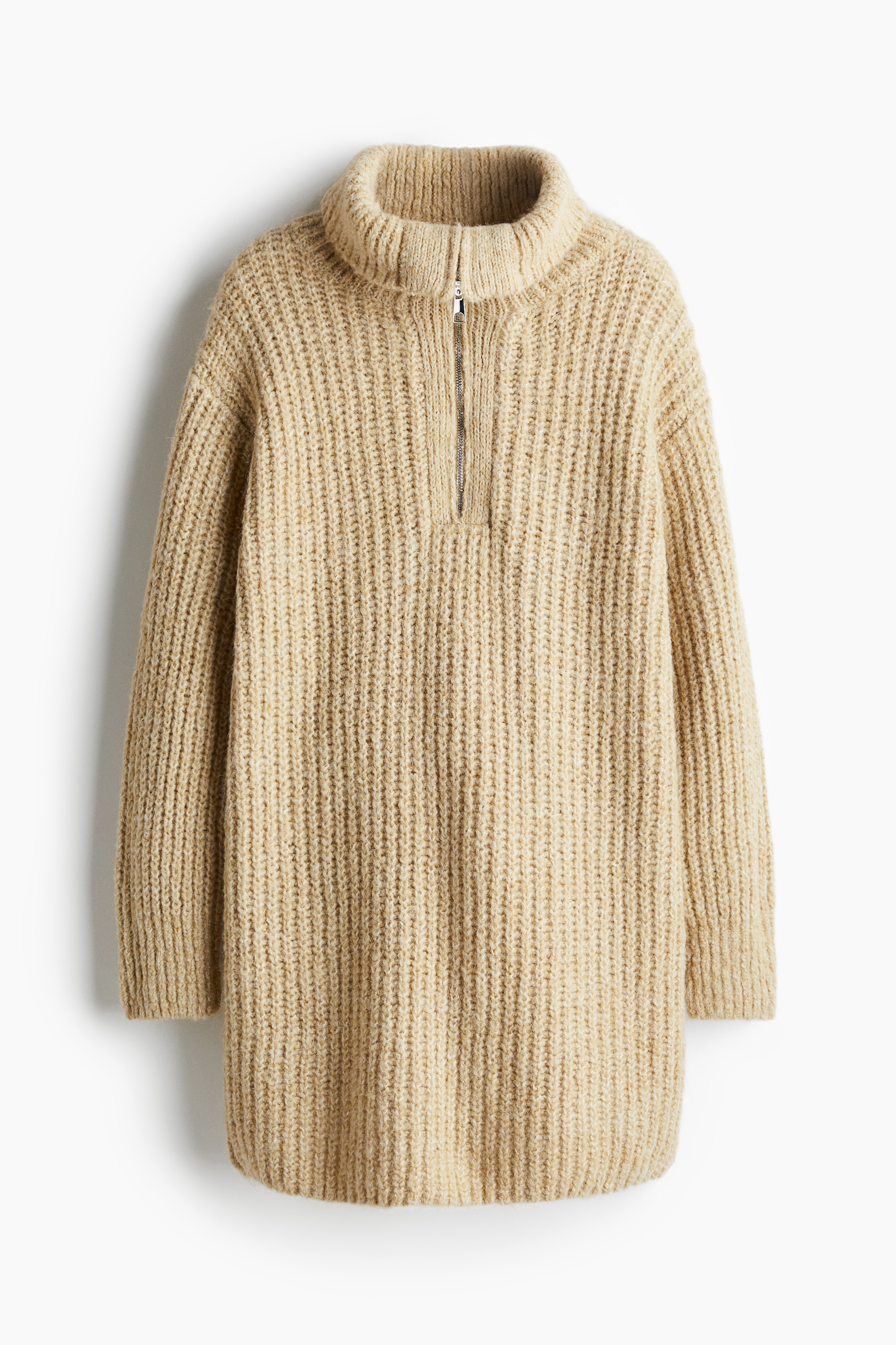 Women's Beige 1/4-Zip Rib-Knit Dress | H&M CA