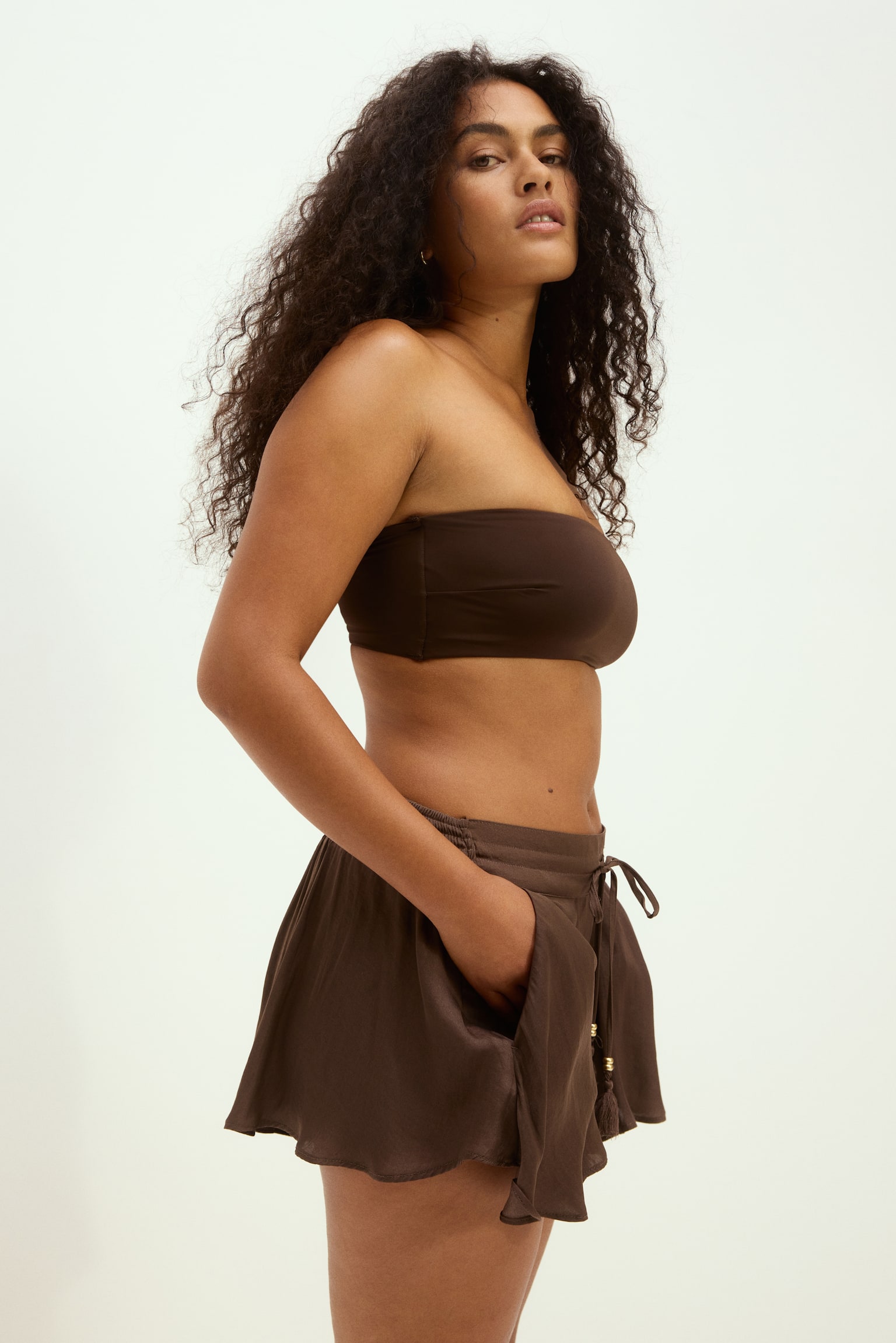 Padded Bandeau Bikini Top - Dark brown/Red - 4