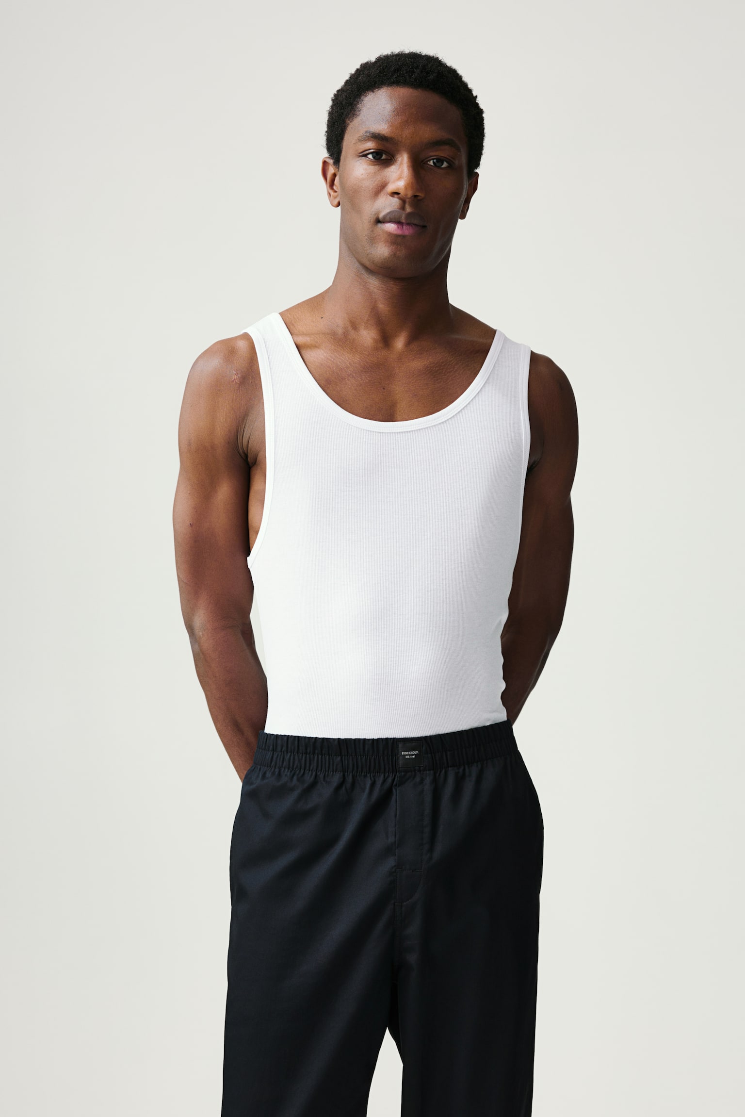 Pyjama vest top and bottoms - Black/White - 1