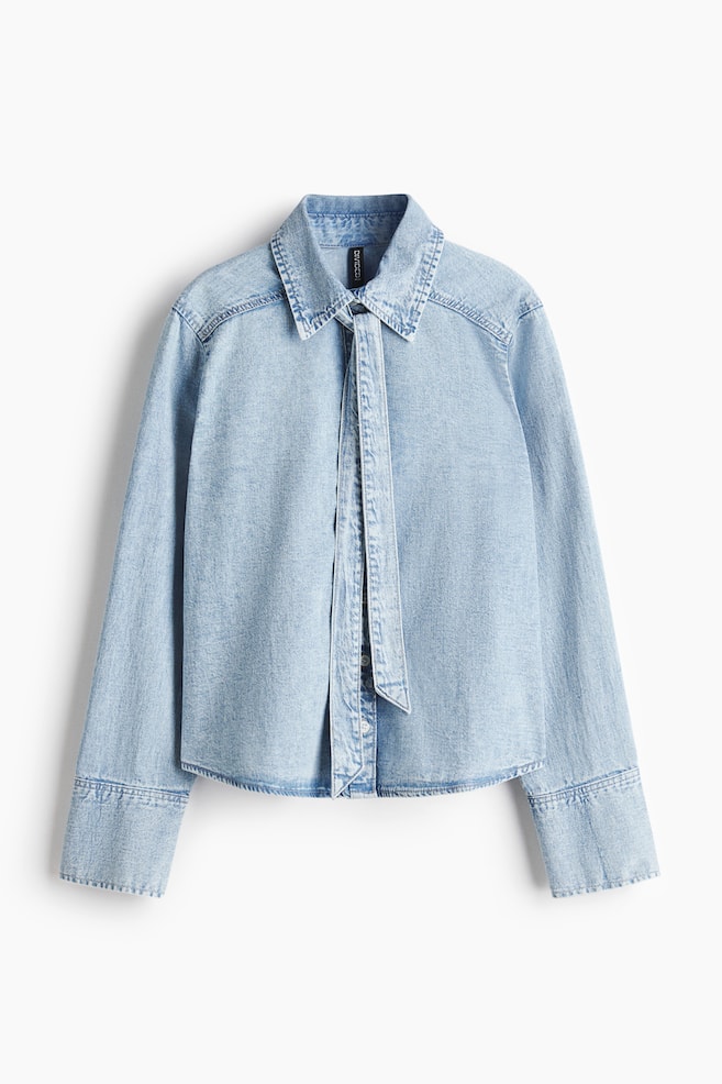 Bow-detail denim blouse - Light denim blue/Dark denim blue/Denim blue - 1