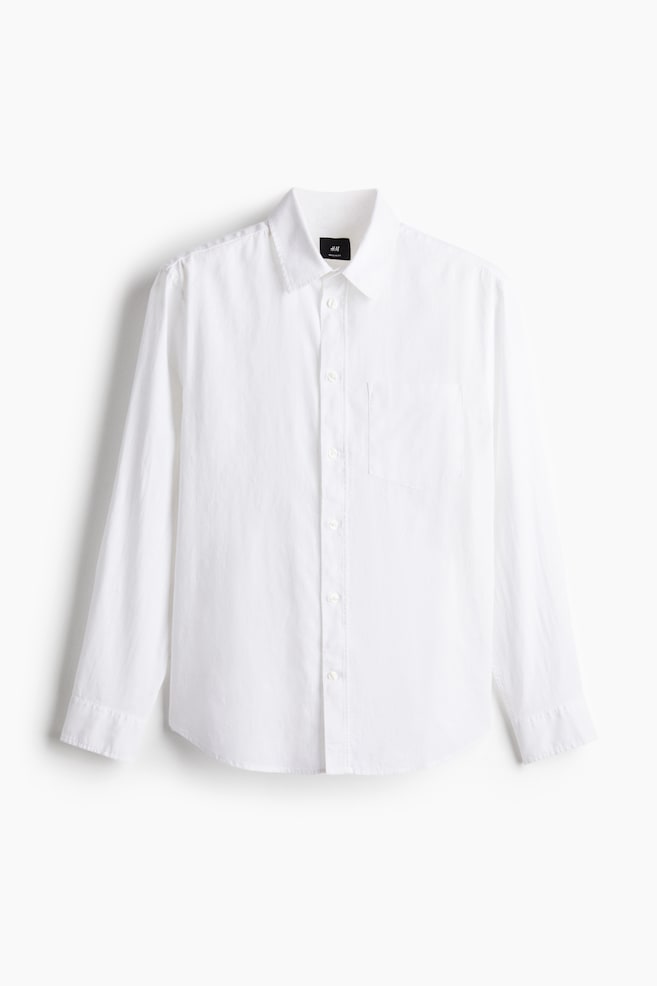 Regular Fit Linen Blend Shirt - White/Light beige/Khaki green/Greige/Stripe/Beige/Stripe/Navy blue - 1