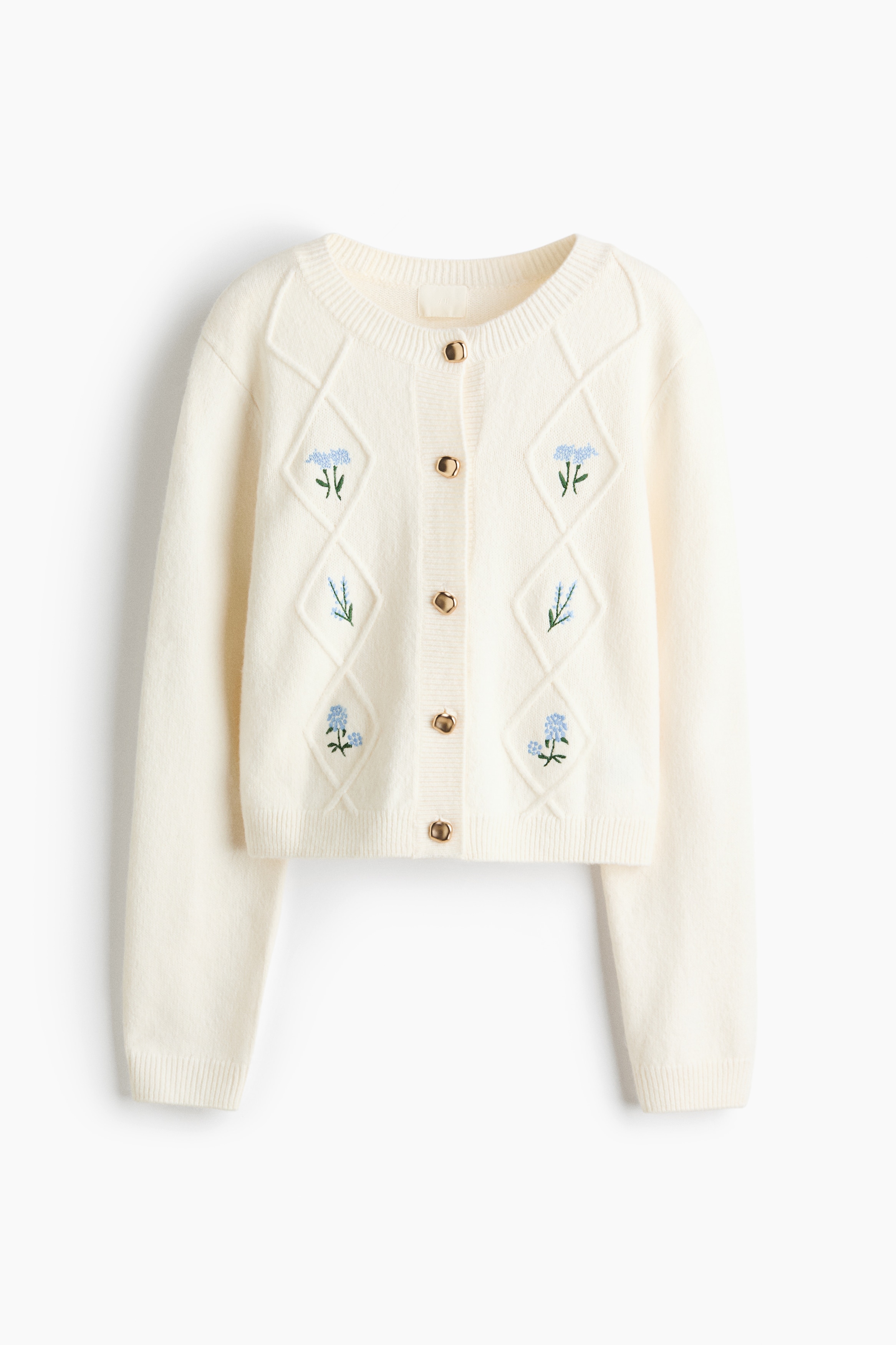 엠브로이더리 가디건 - 화이트/플라워/Dark grey marl/Flowers/크림