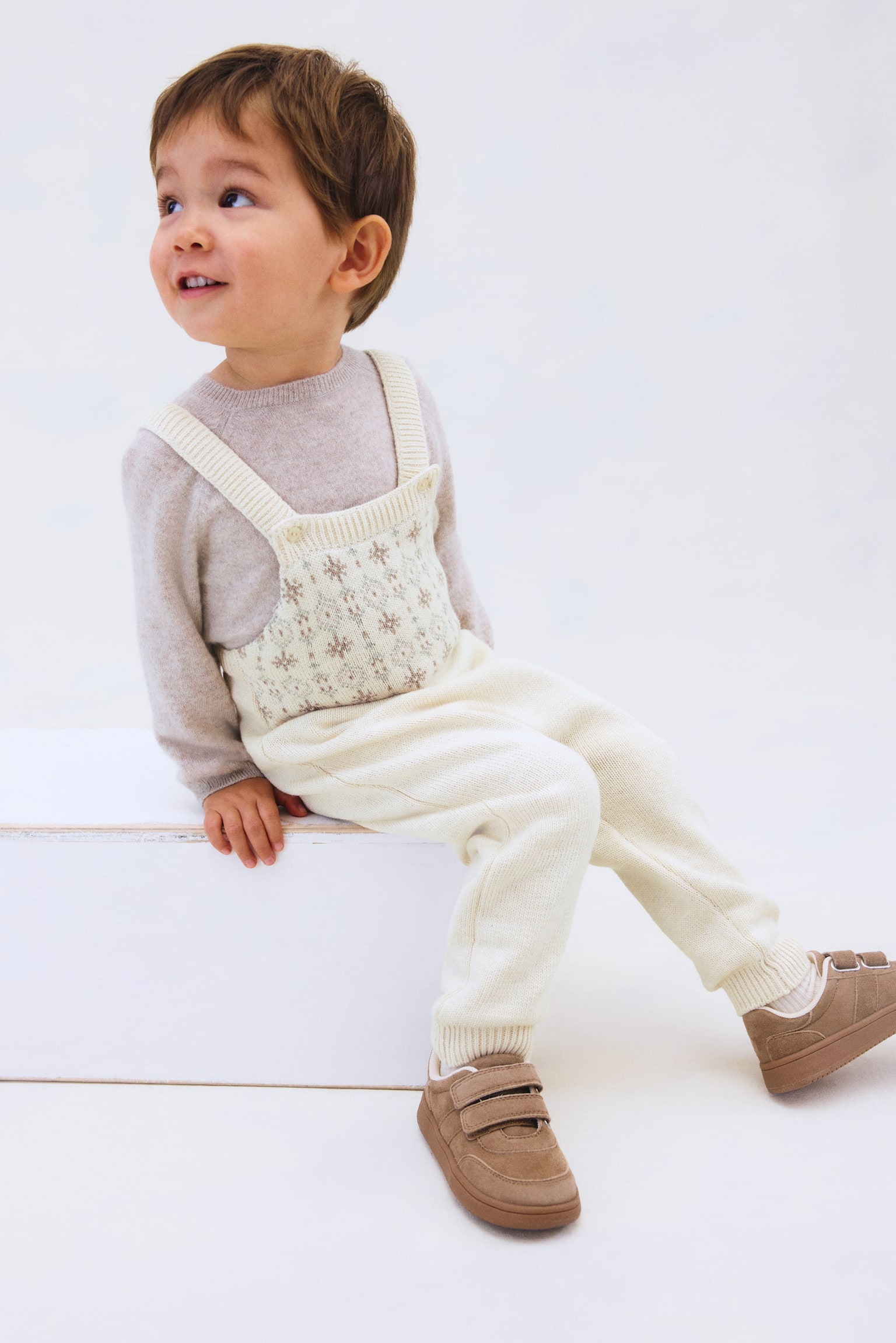 Salopette en maille de coton - Beige clair chiné - 3