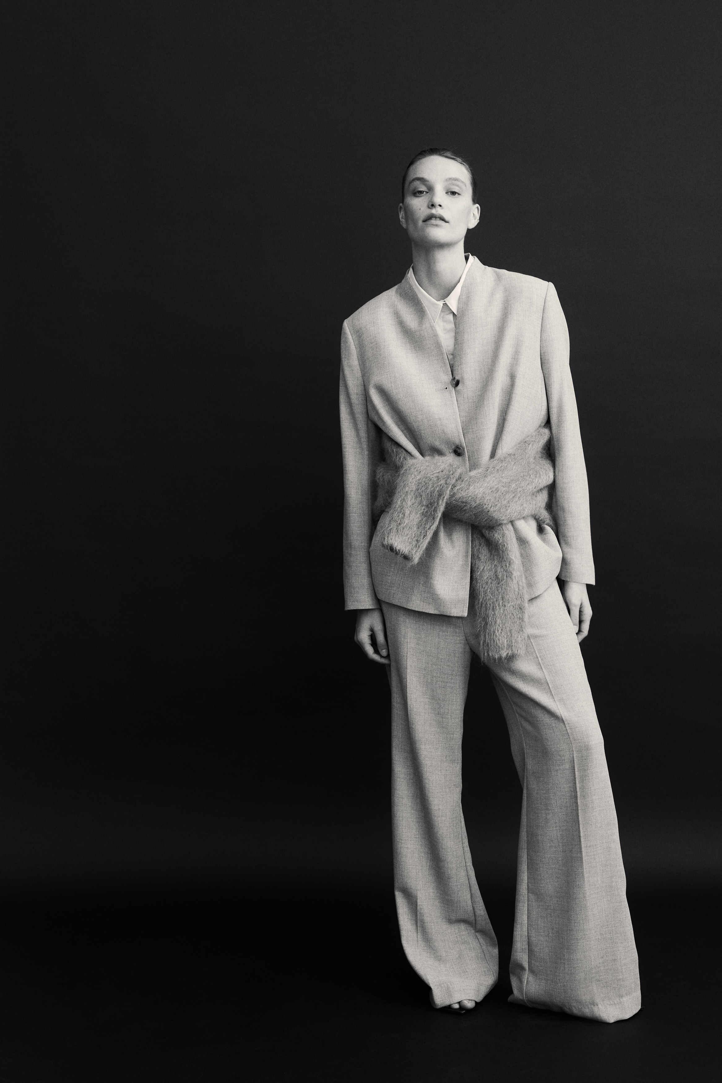 Utsvängd byxa - Beige/Gråbeige/Kritstrecksrandig