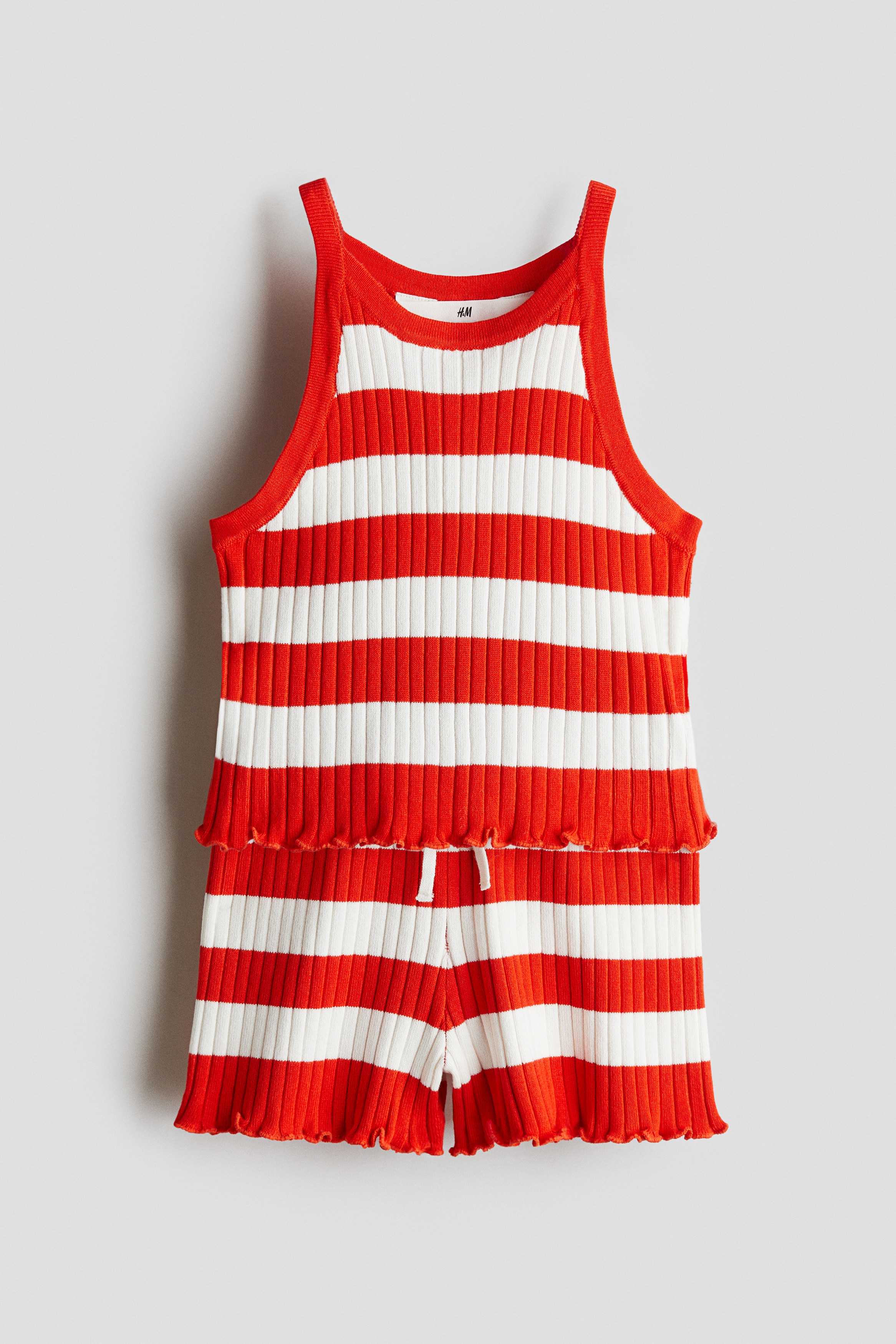 Ensemble 2 pièces en tricot côtelé - Rouge vif/rayé