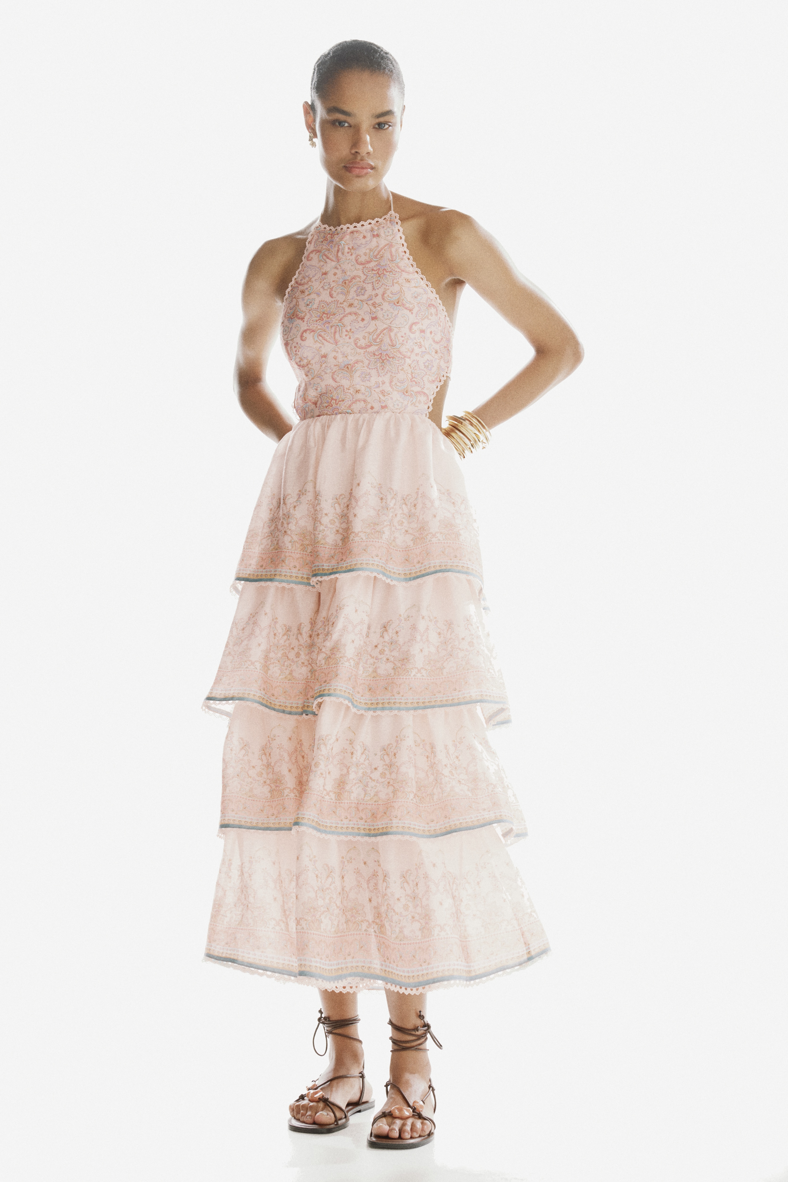 h&m pink linen dress Ladies - Light Pink Linen-Blend Strappy Dress - Size: XS