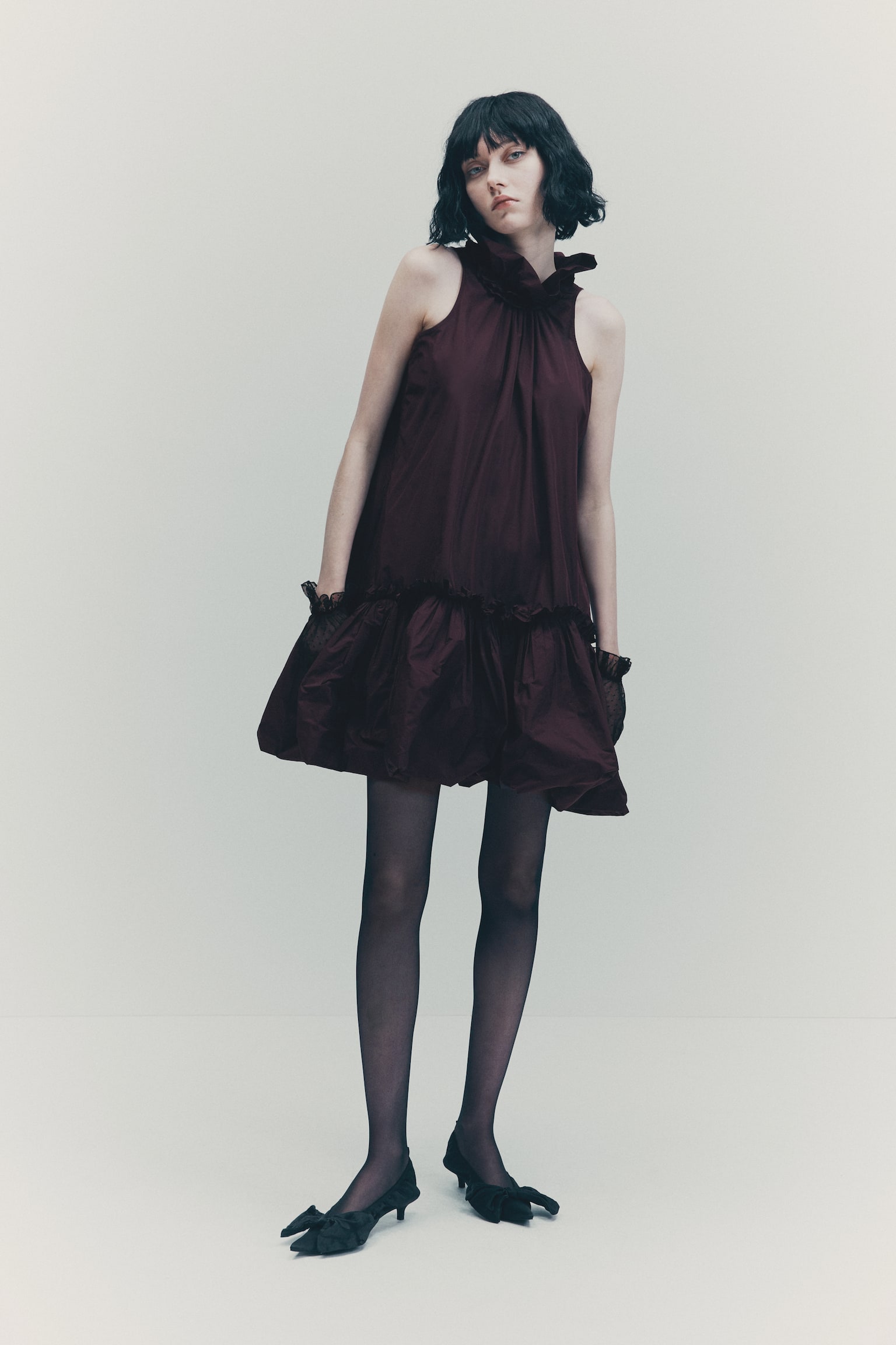 Frill-collar dress - Burgundy - 6