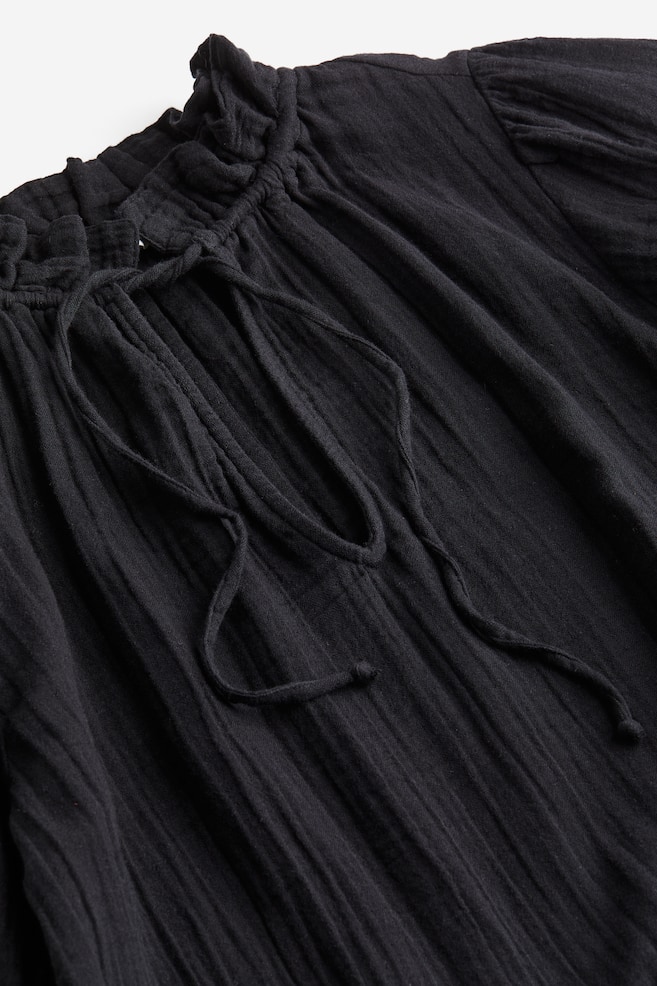 Drawstring-detail cotton dress - Black - 3