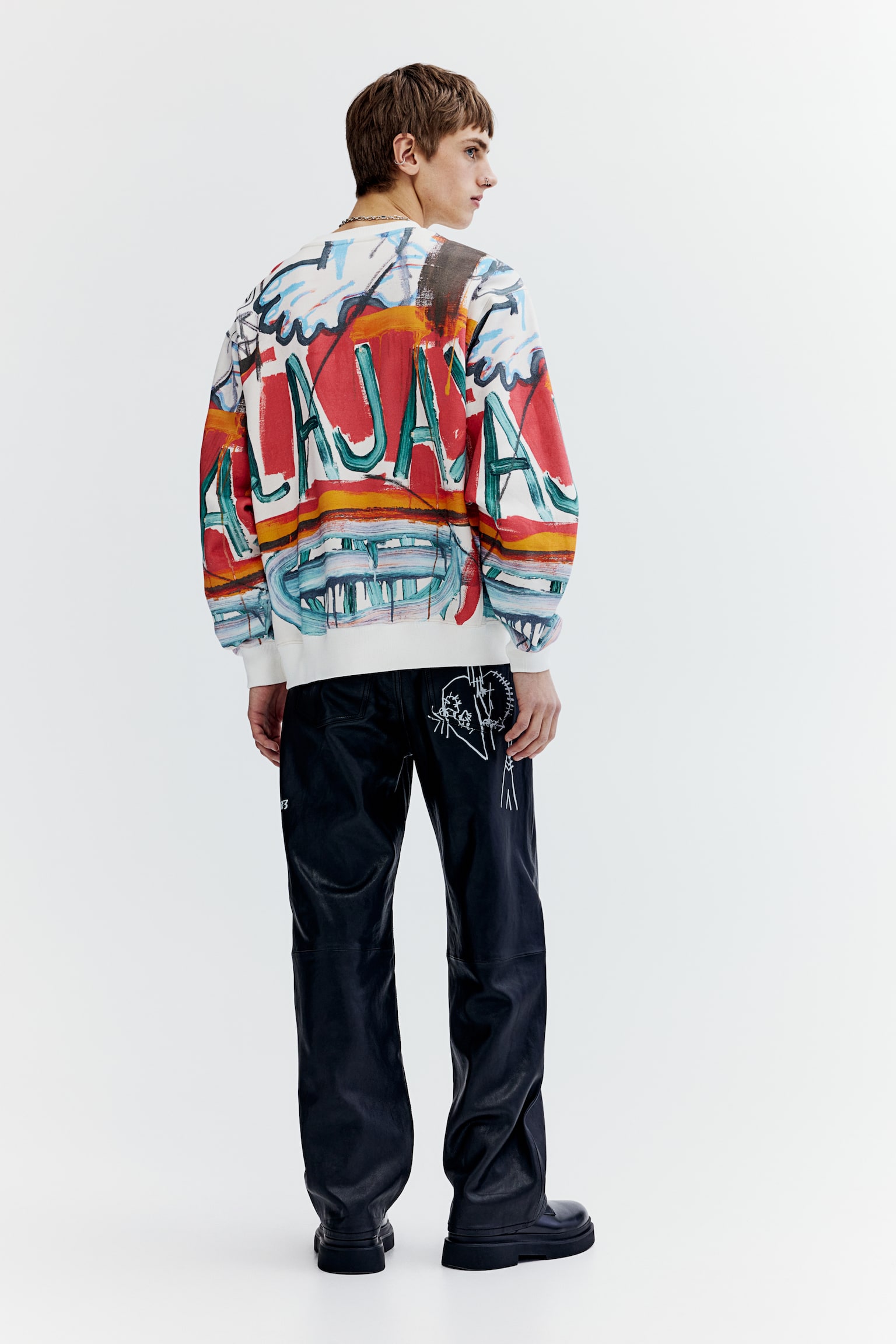 Oversized Fit Cotton sweatshirt - Rust red//Basquiat - 3