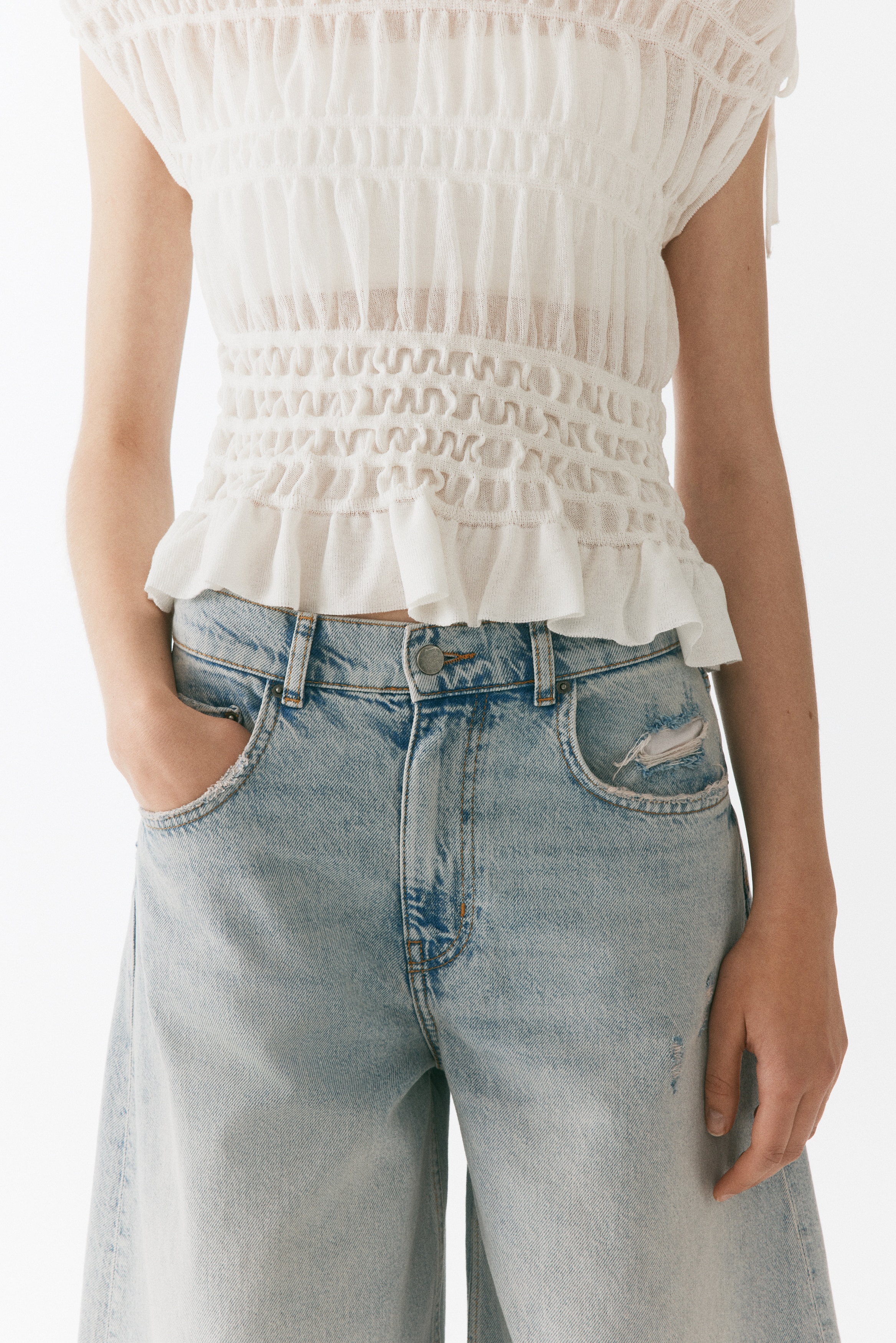 Smocked Fine-Knit Top by H&M