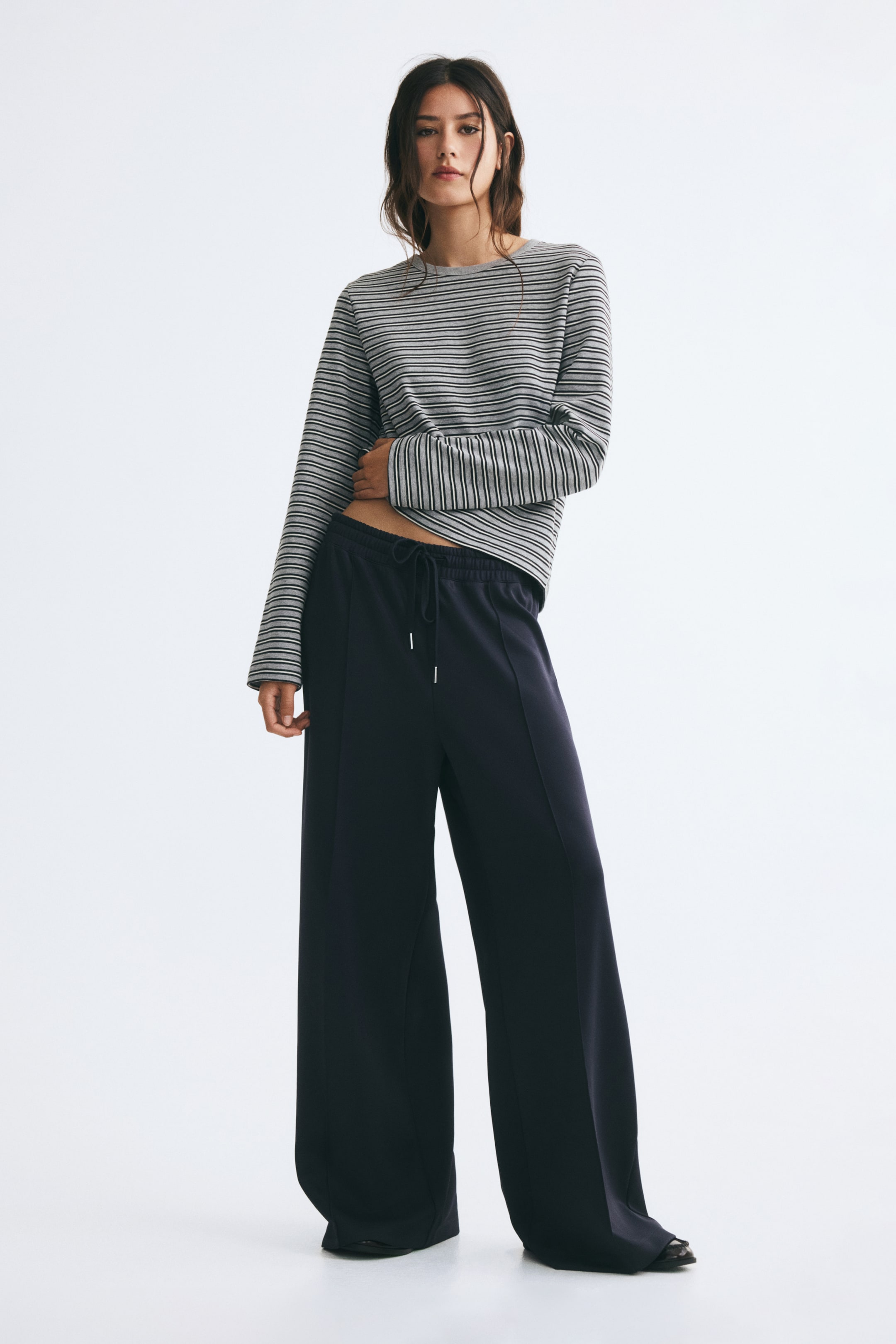 View larger image: Long-sleeved jersey top - Grey marl/Striped - Ladies | H&M 1