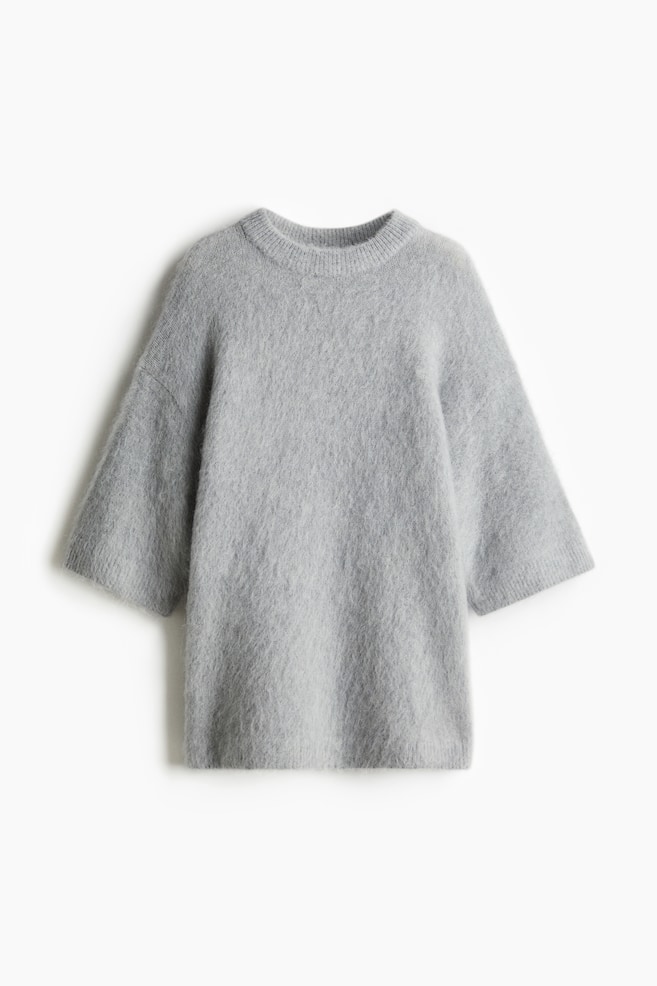 Short-sleeved mohair-blend jumper - Light grey - 1