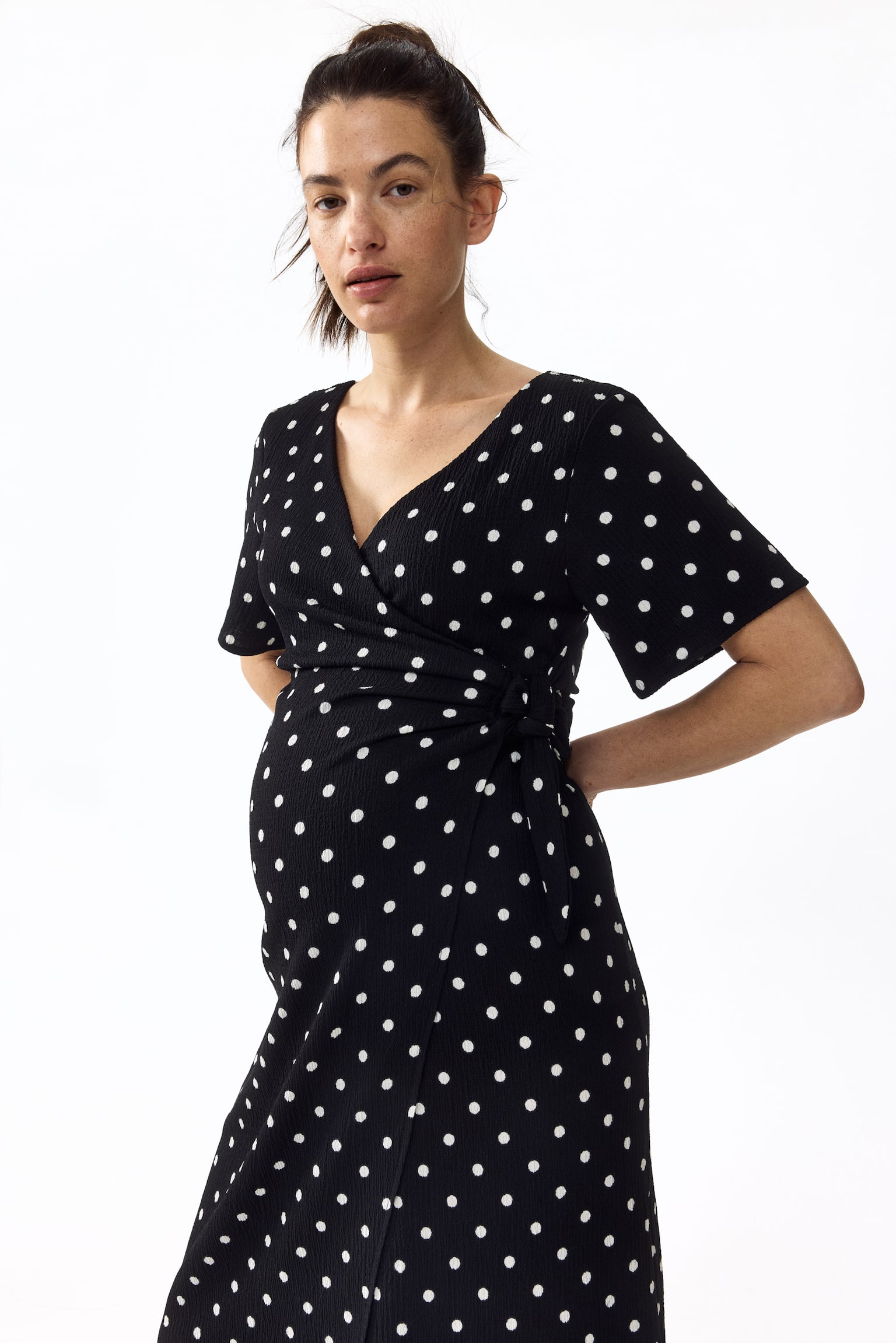 MAMA Crinkled wrap dress - Black/Polka dot/Light beige/Cream/Black patterned/White/Red patterned - 1