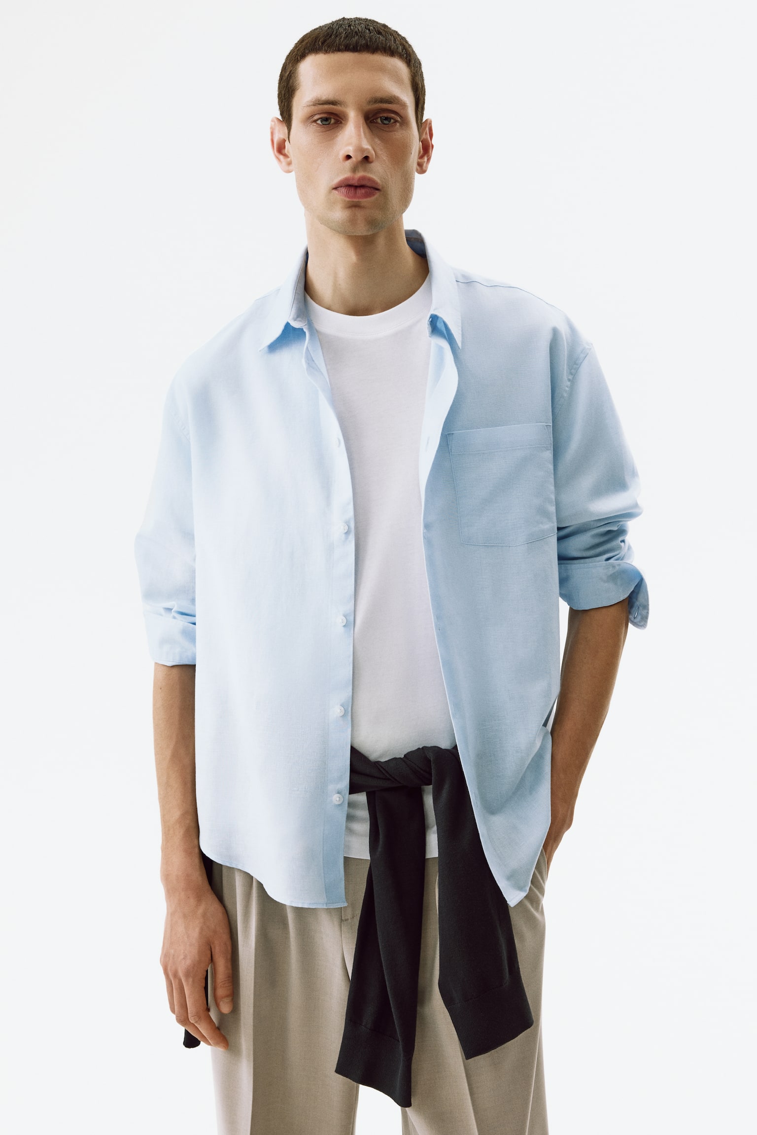 Сорочка Relaxed Fit на основі льону - Світло-блакитний/Білий/Темно-коричневий/Темно-зелений хакі/Іржаво-червоний/смужки - 1
