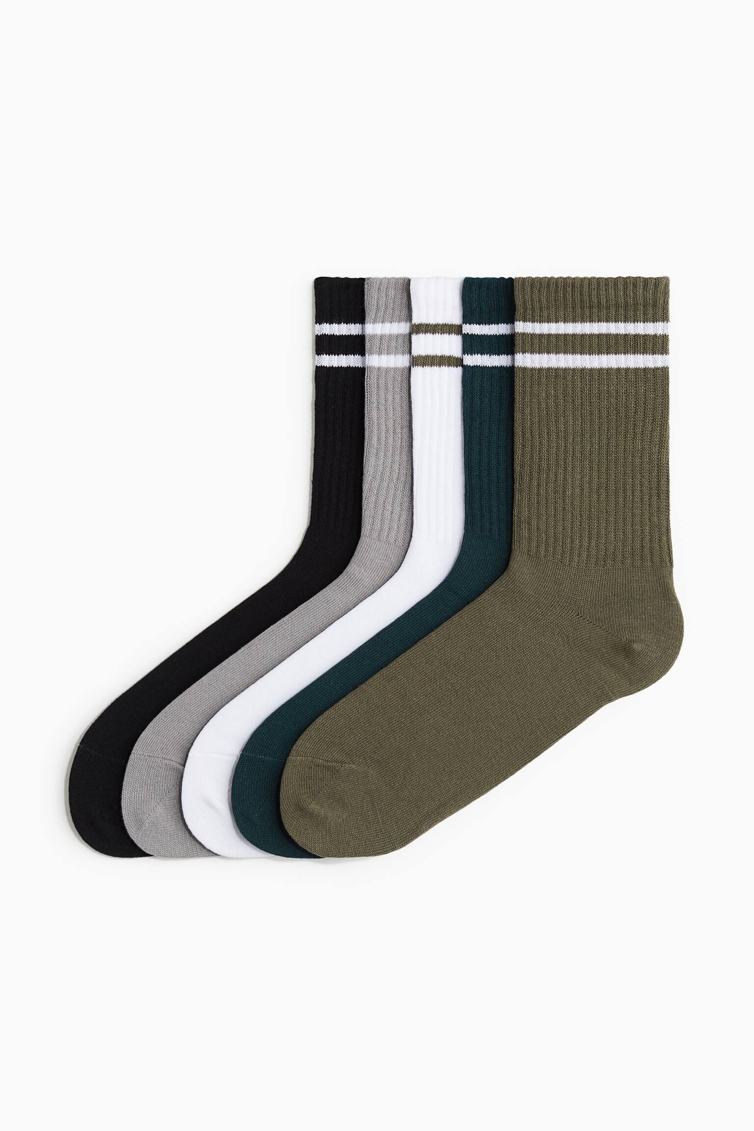 5-pack sports socks in DryMove™ - Khaki green/Dark turquoise/White/Striped - 1