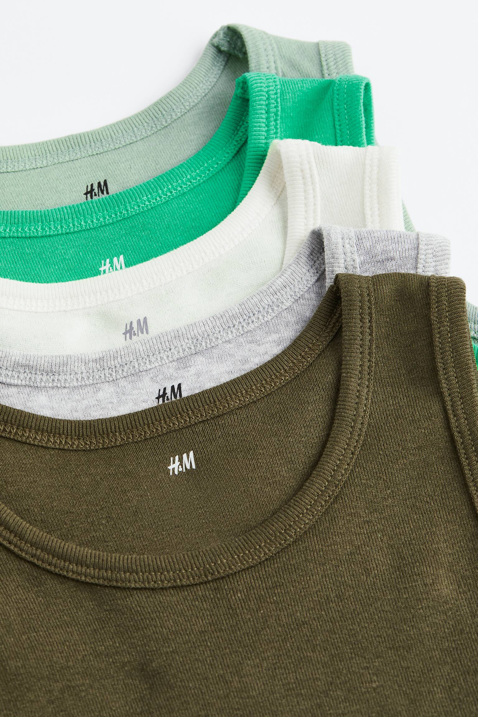 5-pack Cotton Tanks - Light dusky green/Green/Dark green/Dark grey/Grey/Blue/White/White/Light grey/Dark grey - 2