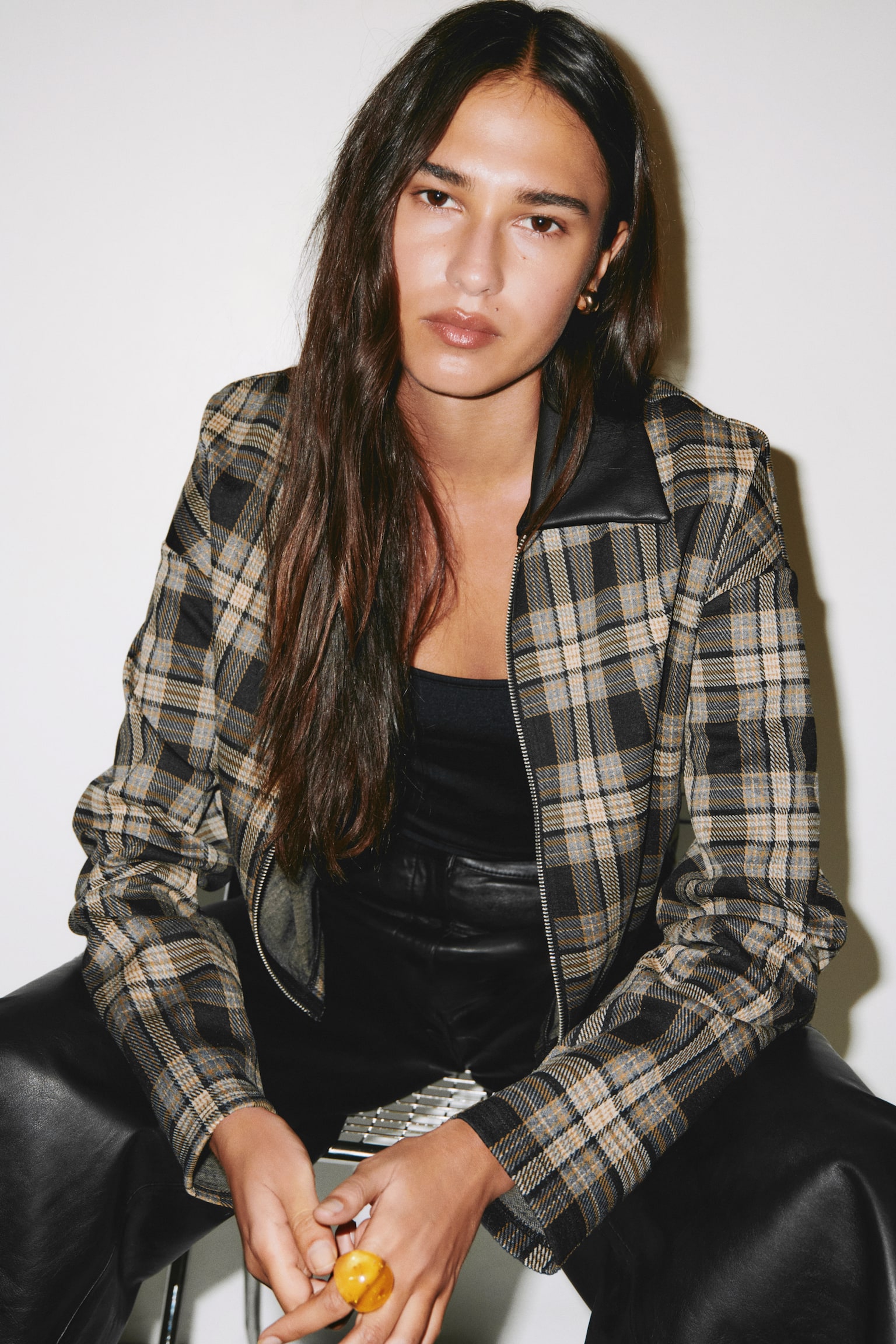 Collared jacket - Beige/Checked - 2