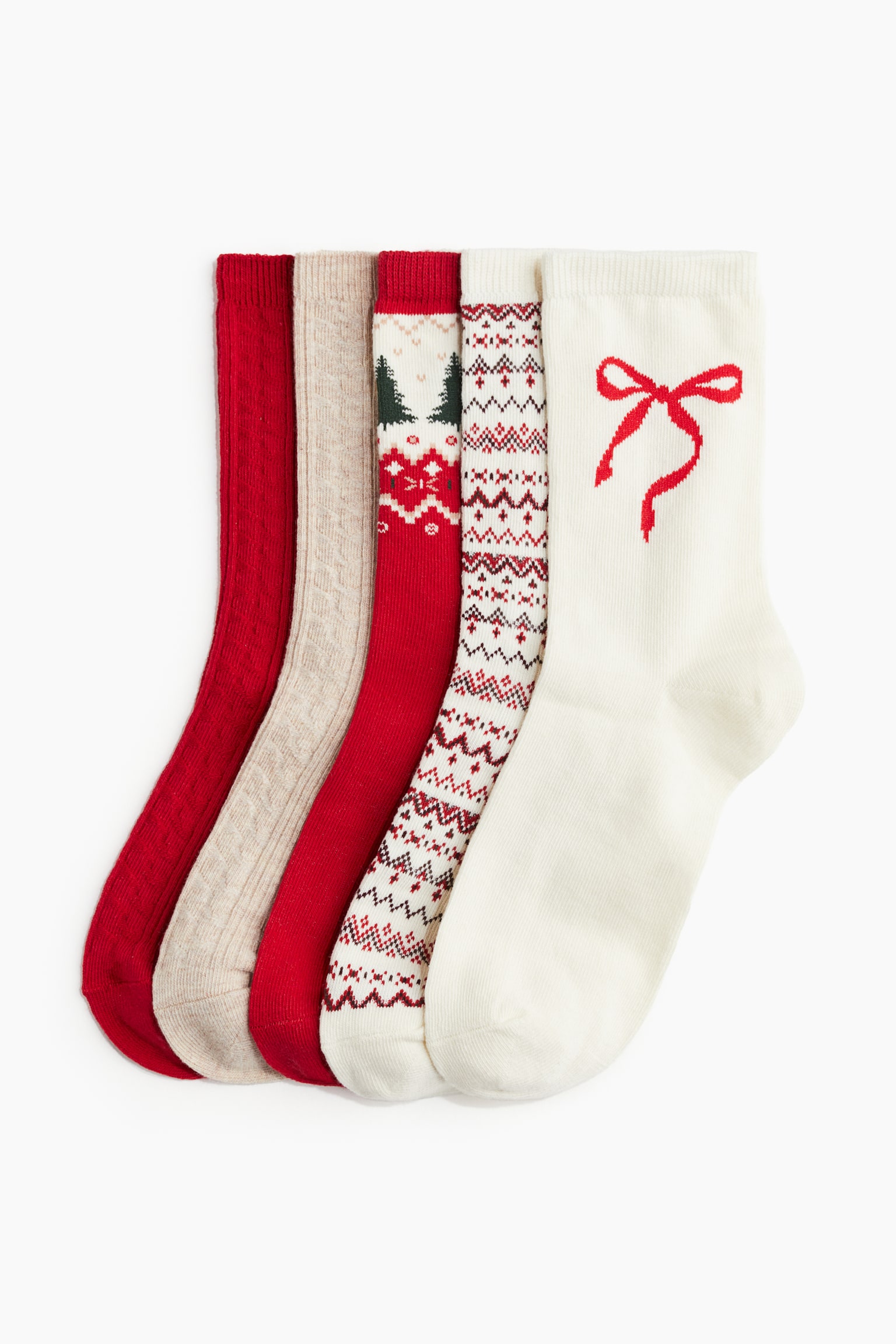 5-pack socks - Red/Light beige/White/Holiday Season - 1