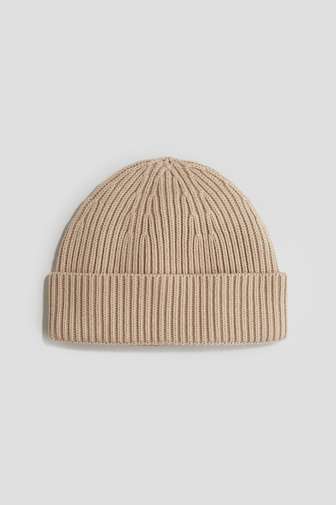 Rib-knit cotton beanie - Beige - 1