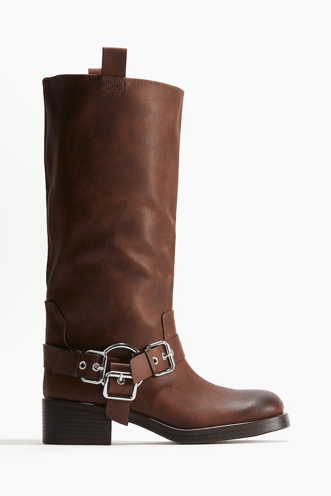 Kniehohe Bikerboots - Dunkelbraun/Schwarz - 1