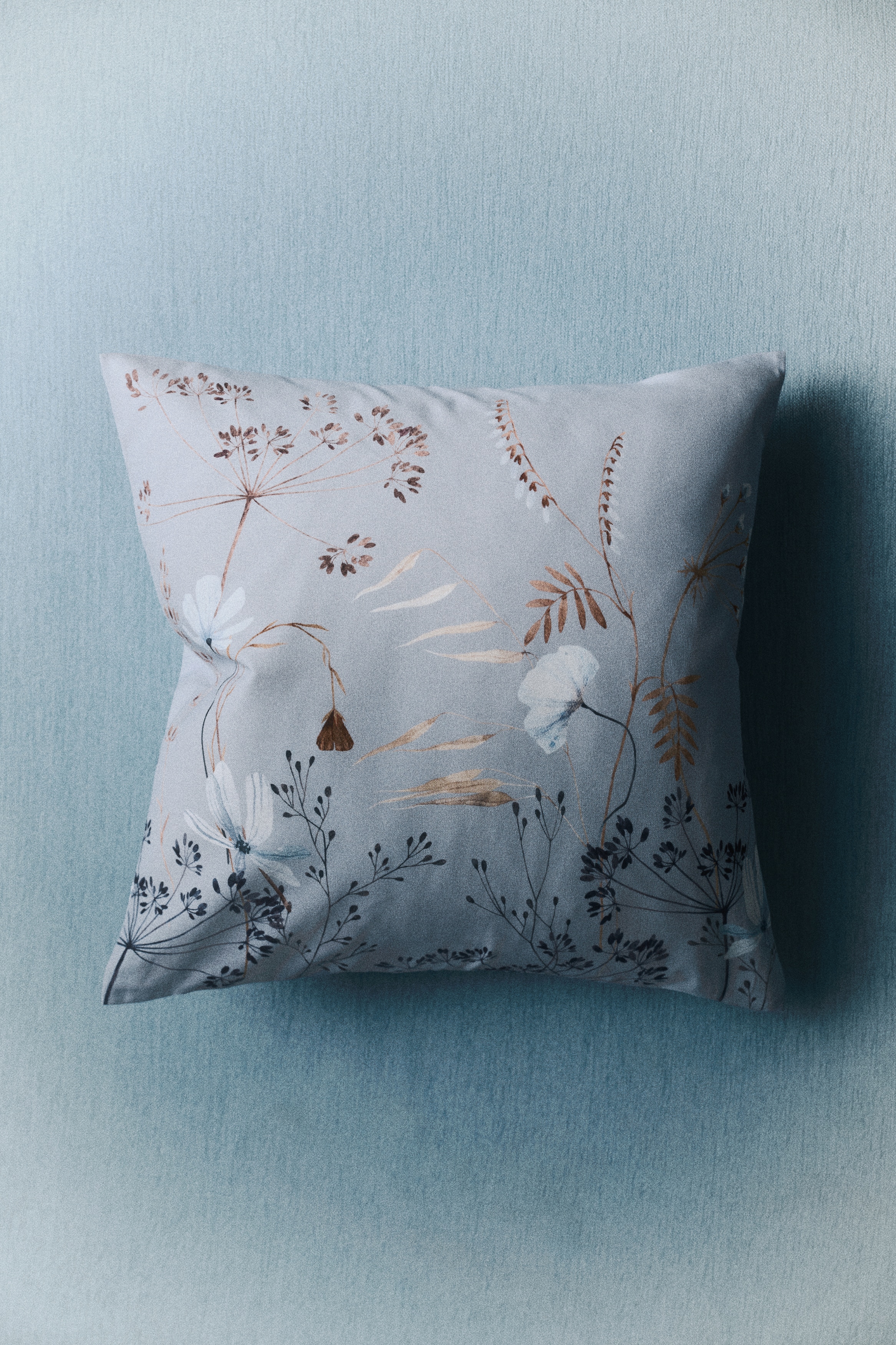 Printed Canvas Cushion Cover - Dusty blue/floral/White/floral